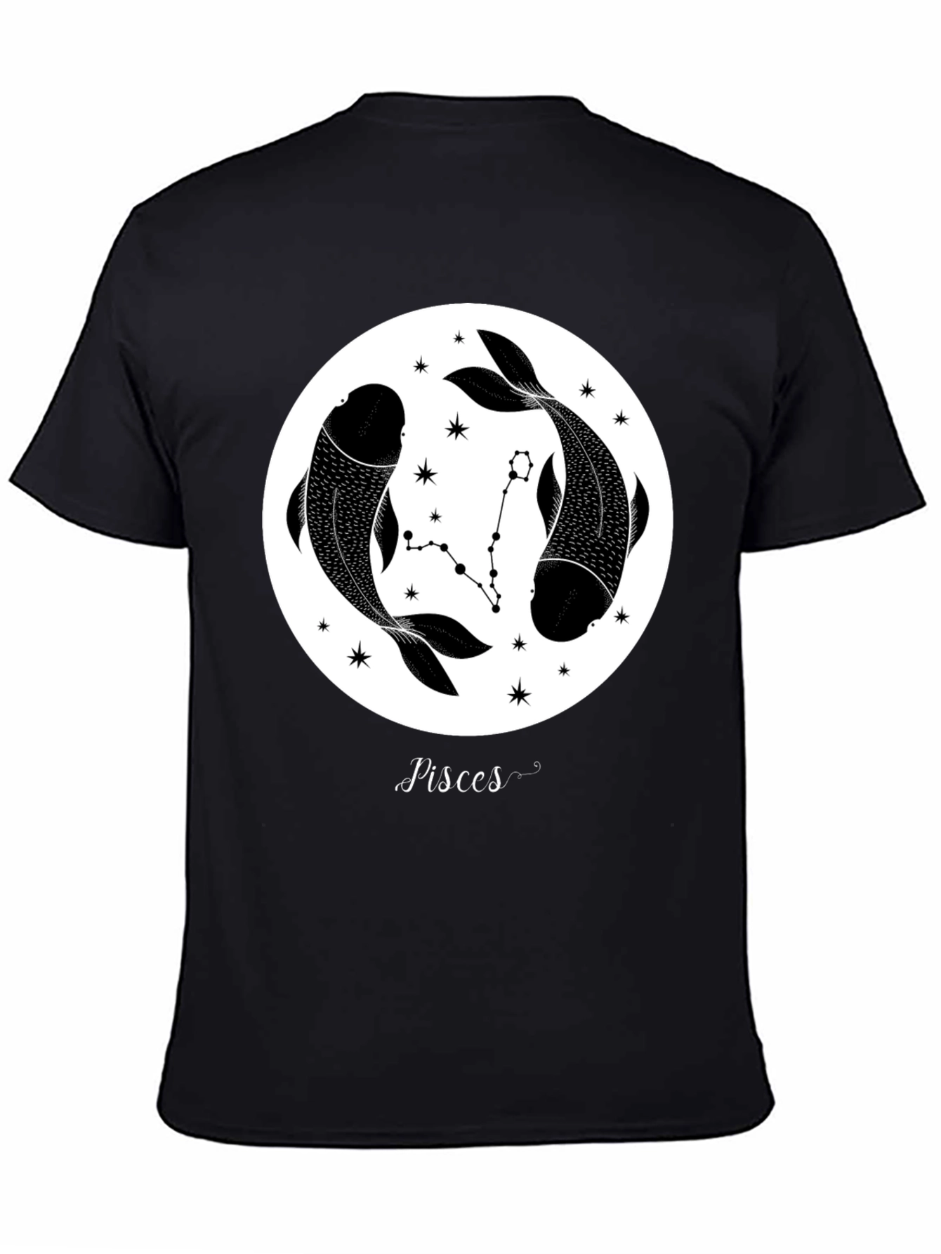Black Pisces Zodiac Black Graphic Tee view 4