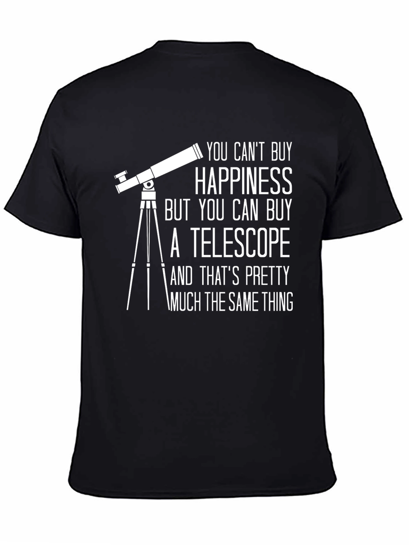 Black Telescope Happiness T-Shirt - Astronomy Gift view 4