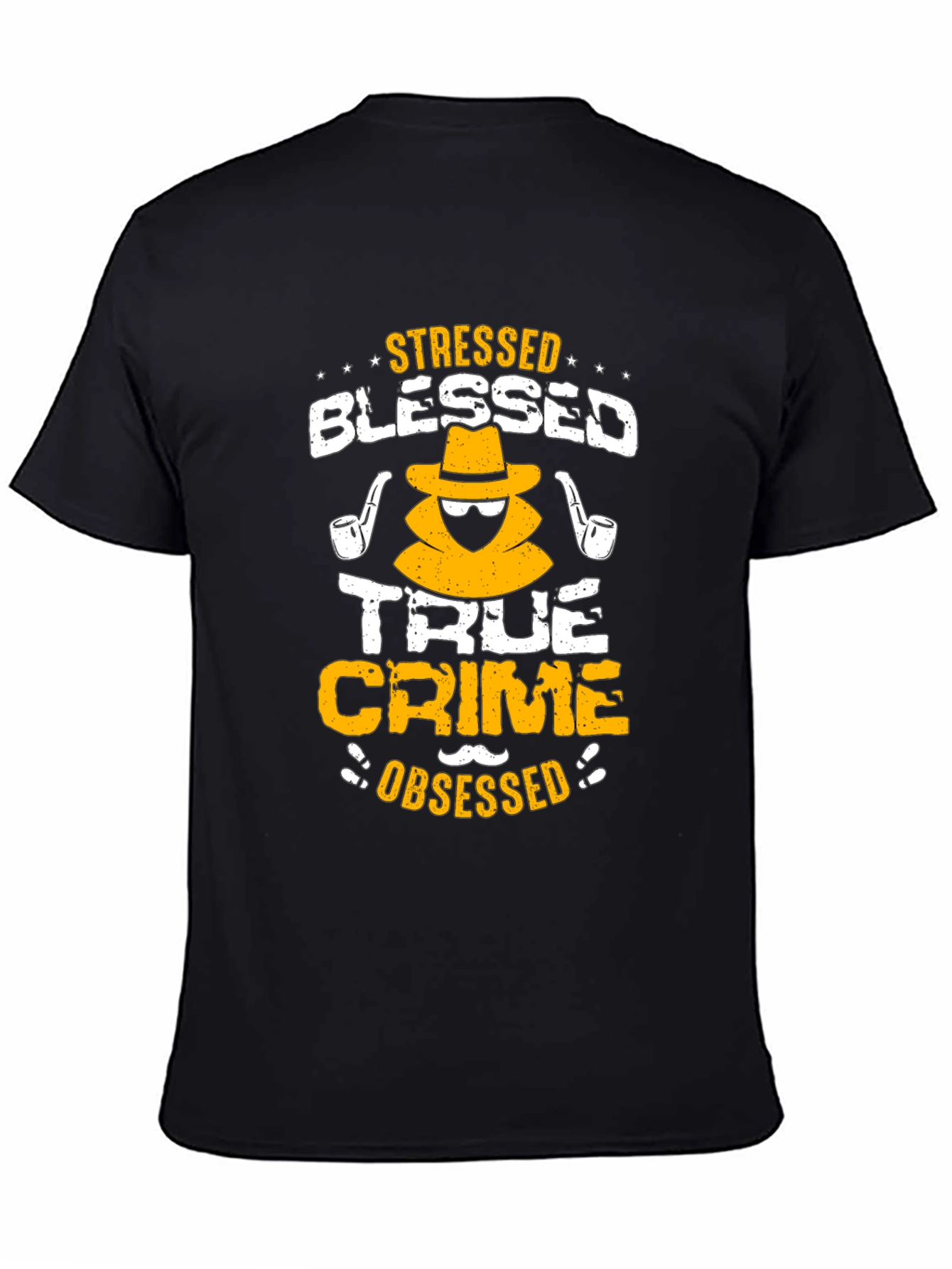 Black Stressed Blessed True Crime Obsessed T-Shirt view 4