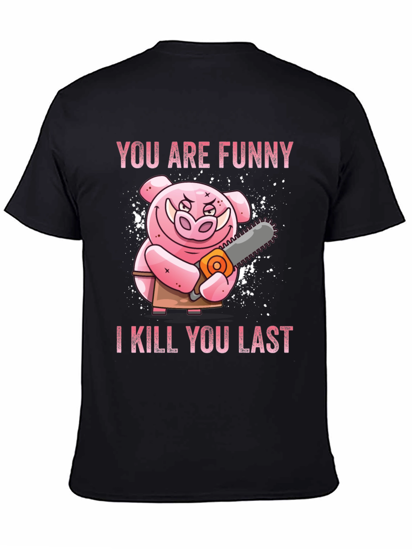 Black Funny Pig with Chainsaw Graphic Tee view 4