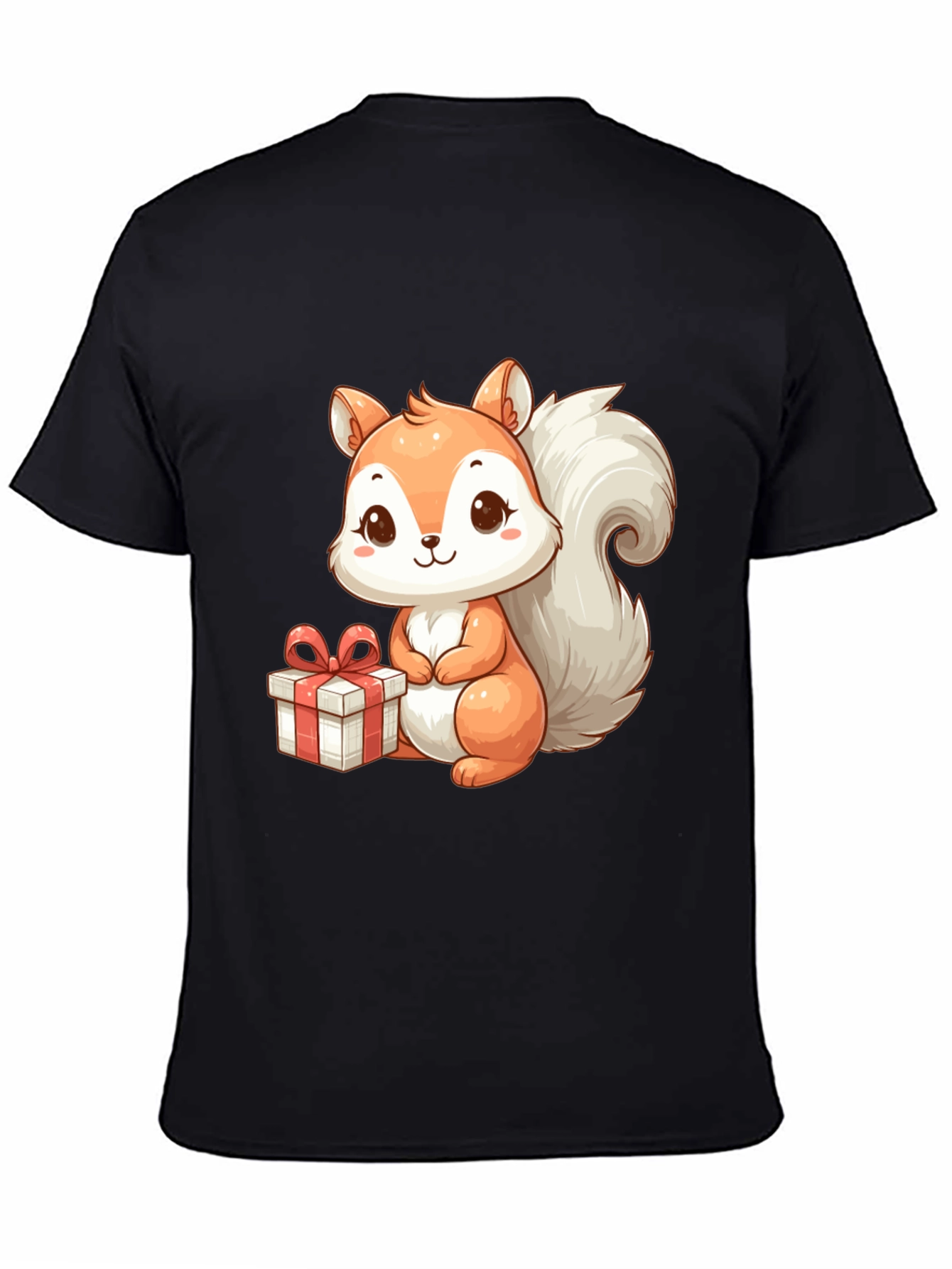 Black Cute Squirrel with Gift - Black T-Shirt view 4