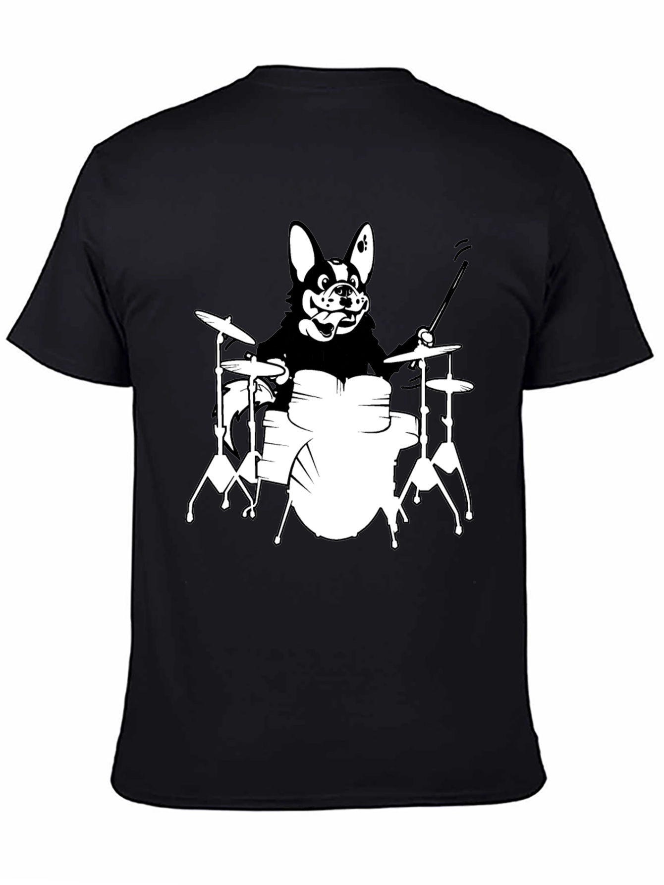 Black Dog Drummer Graphic T-Shirt - Black Unisex Tee view 4