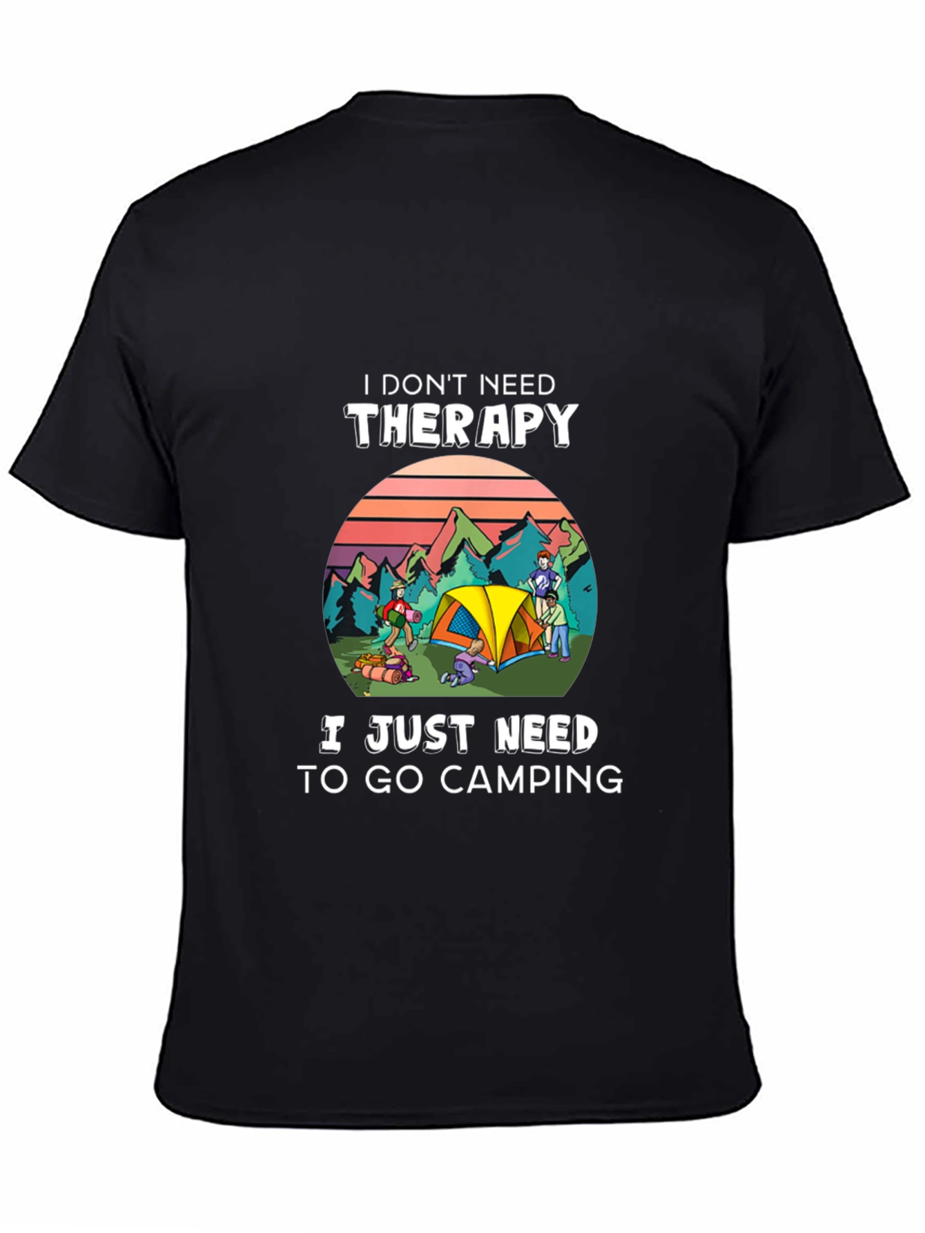 Black Camping Therapy T-Shirt - Nature Lover Tee view 4