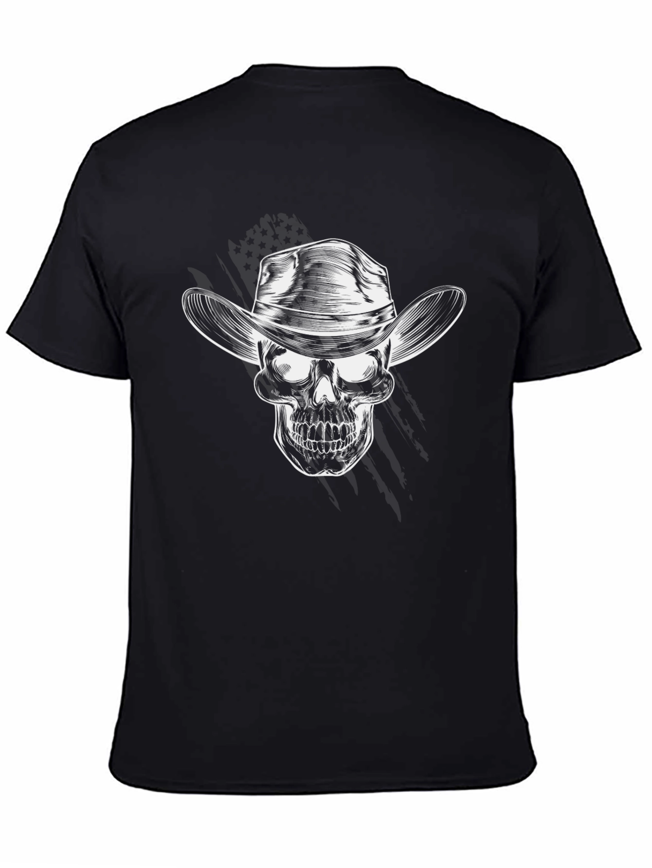 Black Cowboy Skull Graphic Tee - Black Crew Neck T-Shirt view 4