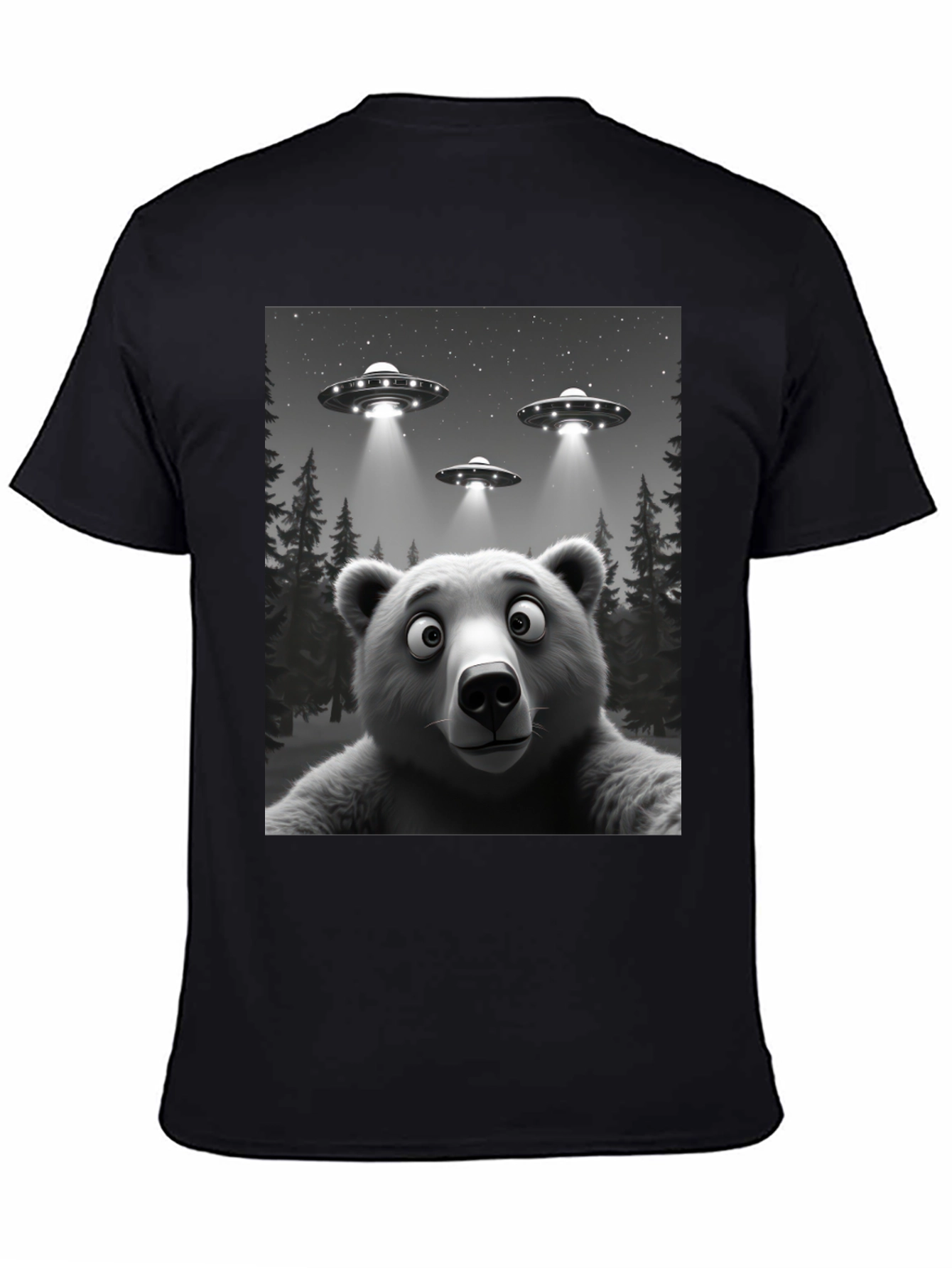 Black UFO Bear T-Shirt - Black Cotton Novelty Tee view 4