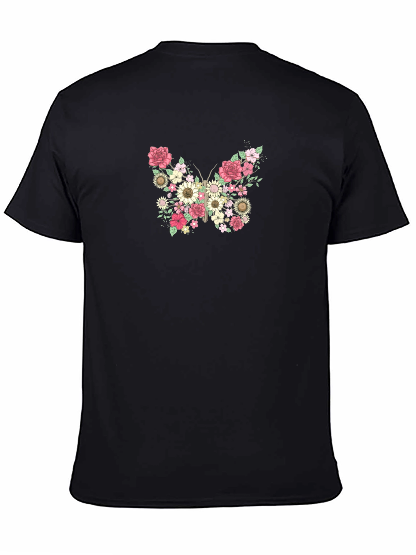 Black Floral Butterfly Graphic Tee - Stylish Black T-Shirt view 4