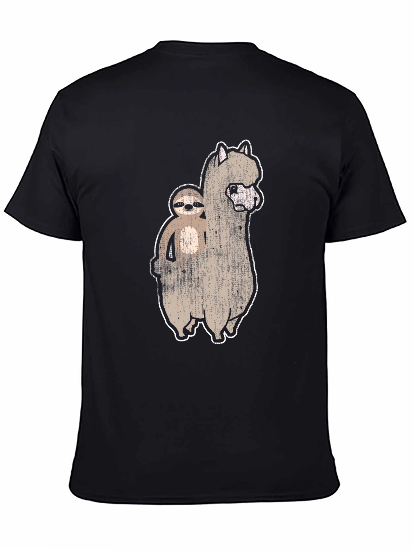 Black Sloth Riding Alpaca T-Shirt Funny Graphic Tee view 4
