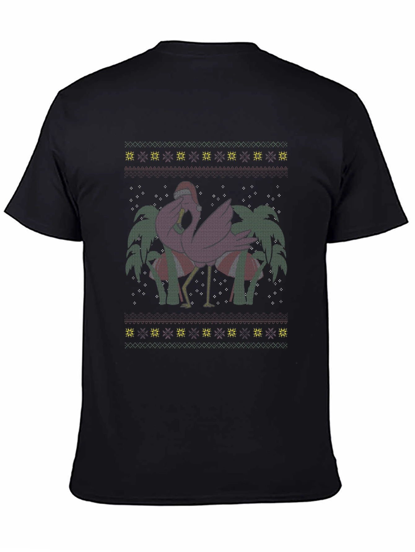 Black Festive Flamingo Christmas T-Shirt view 4