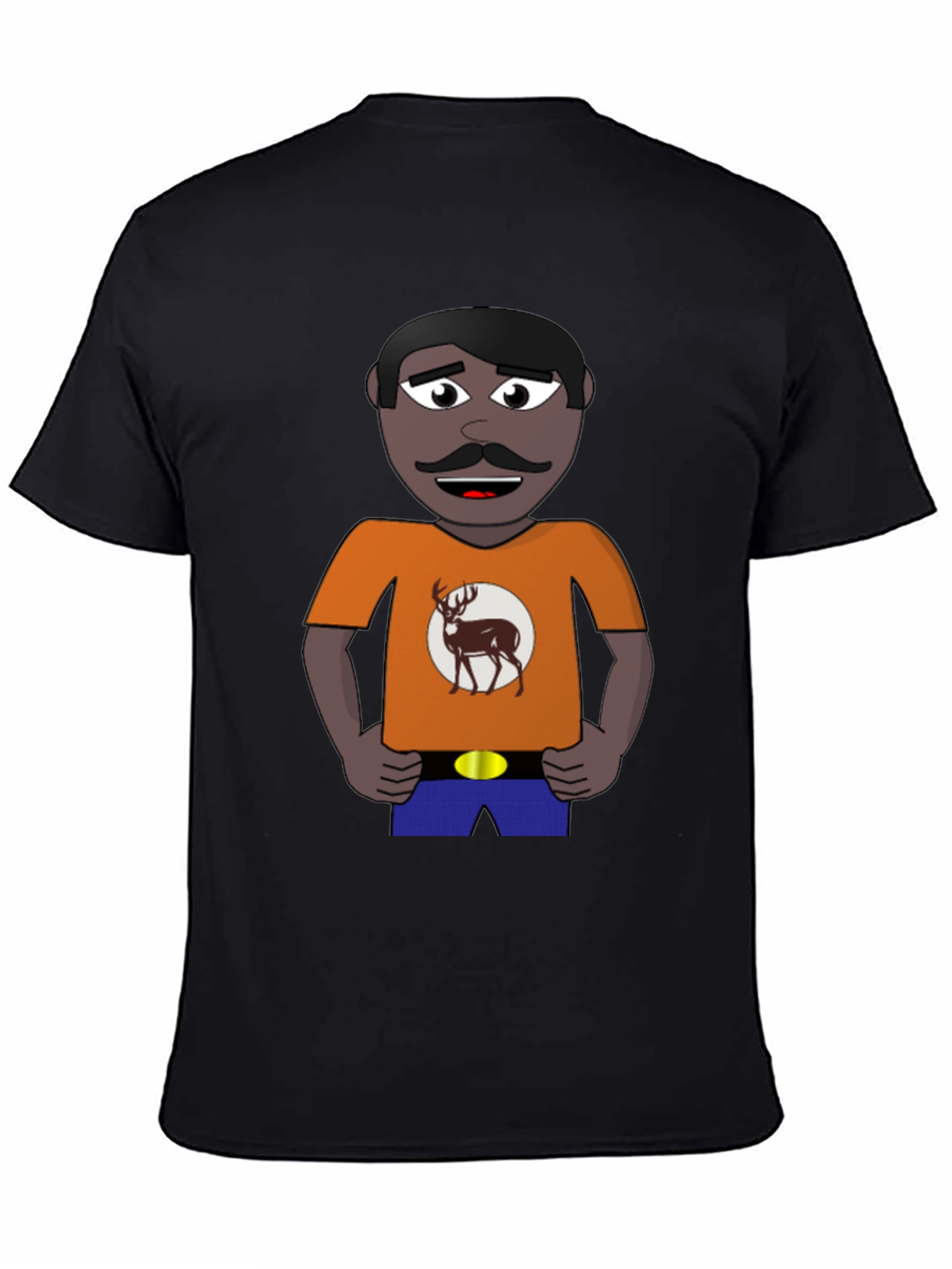 Black Cartoon Man with Deer Graphic T-Shirt view 4