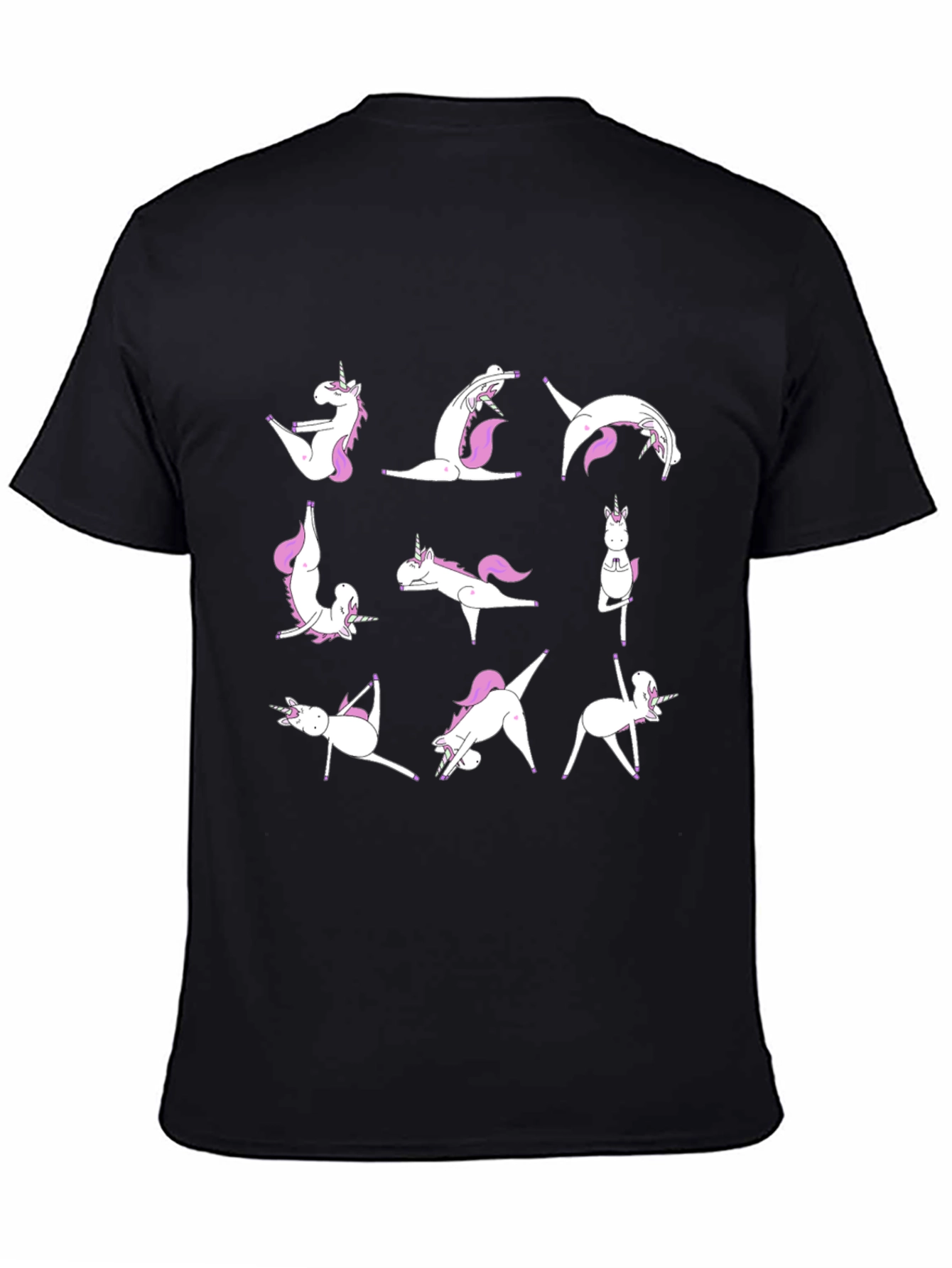Black Unicorn Yoga Pose T-Shirt - Black Cotton Tee view 4