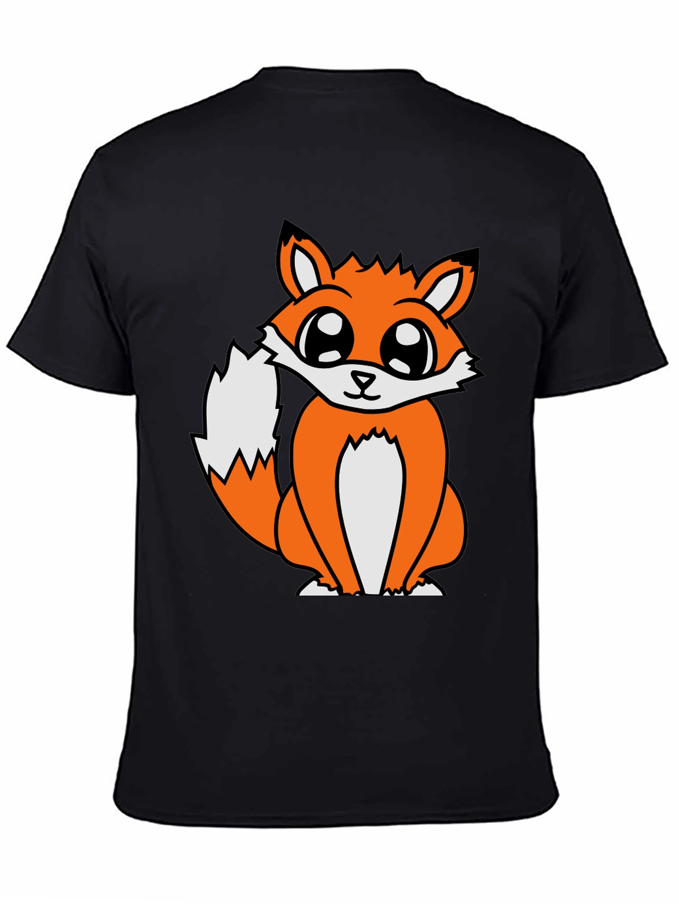 Black Cute Cartoon Fox Graphic T-Shirt - Black view 4