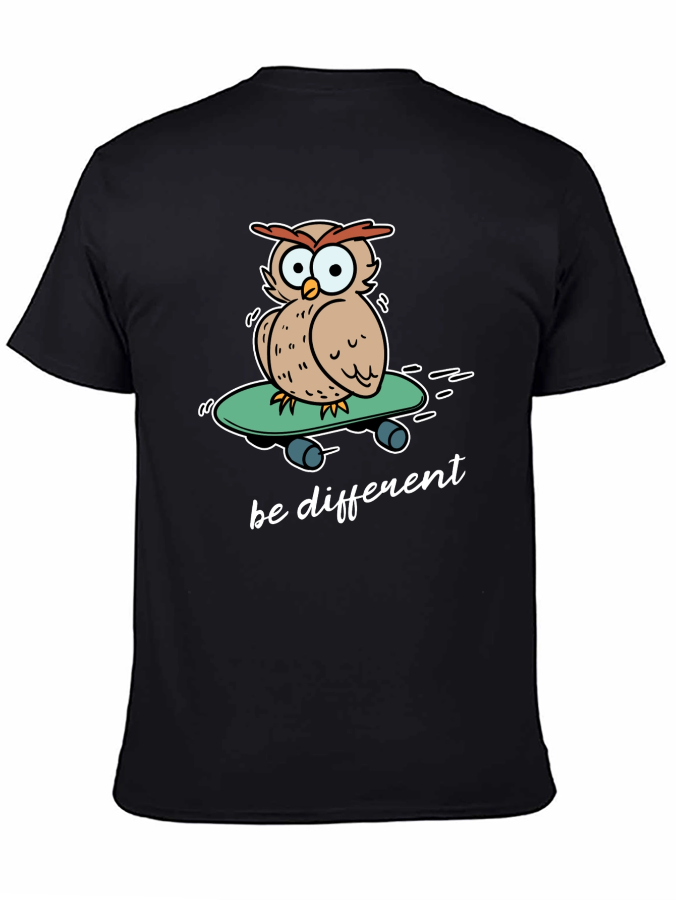Black Unique Owl Skateboard Graphic T-Shirt - Be Different! view 4