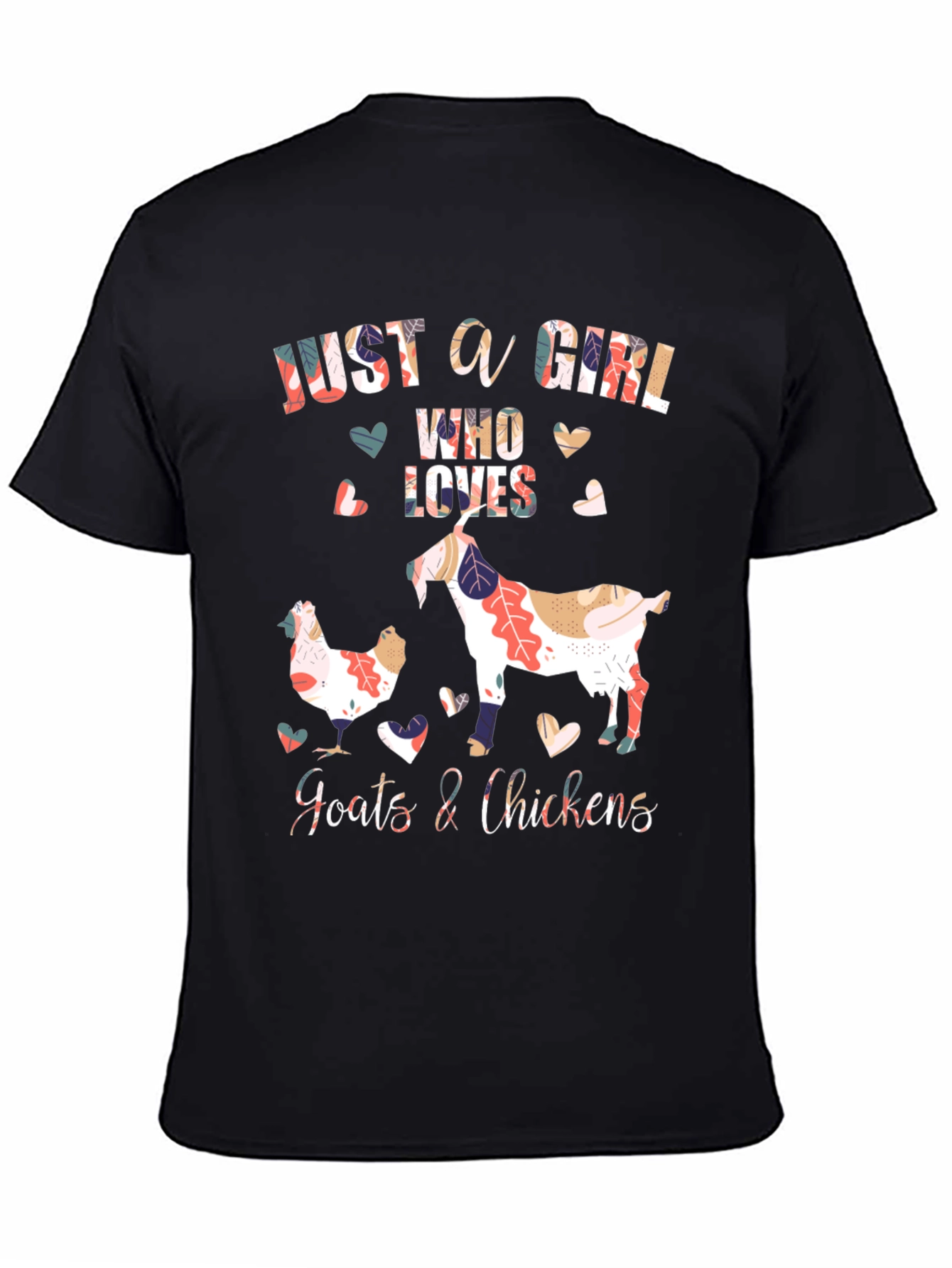 Black Just A Girl Who Loves Goats & Chickens Graphic T-Shirt view 4