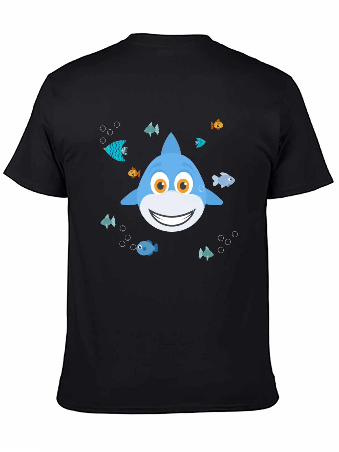 Black Cute Cartoon Shark Graphic T-Shirt - Black view 4