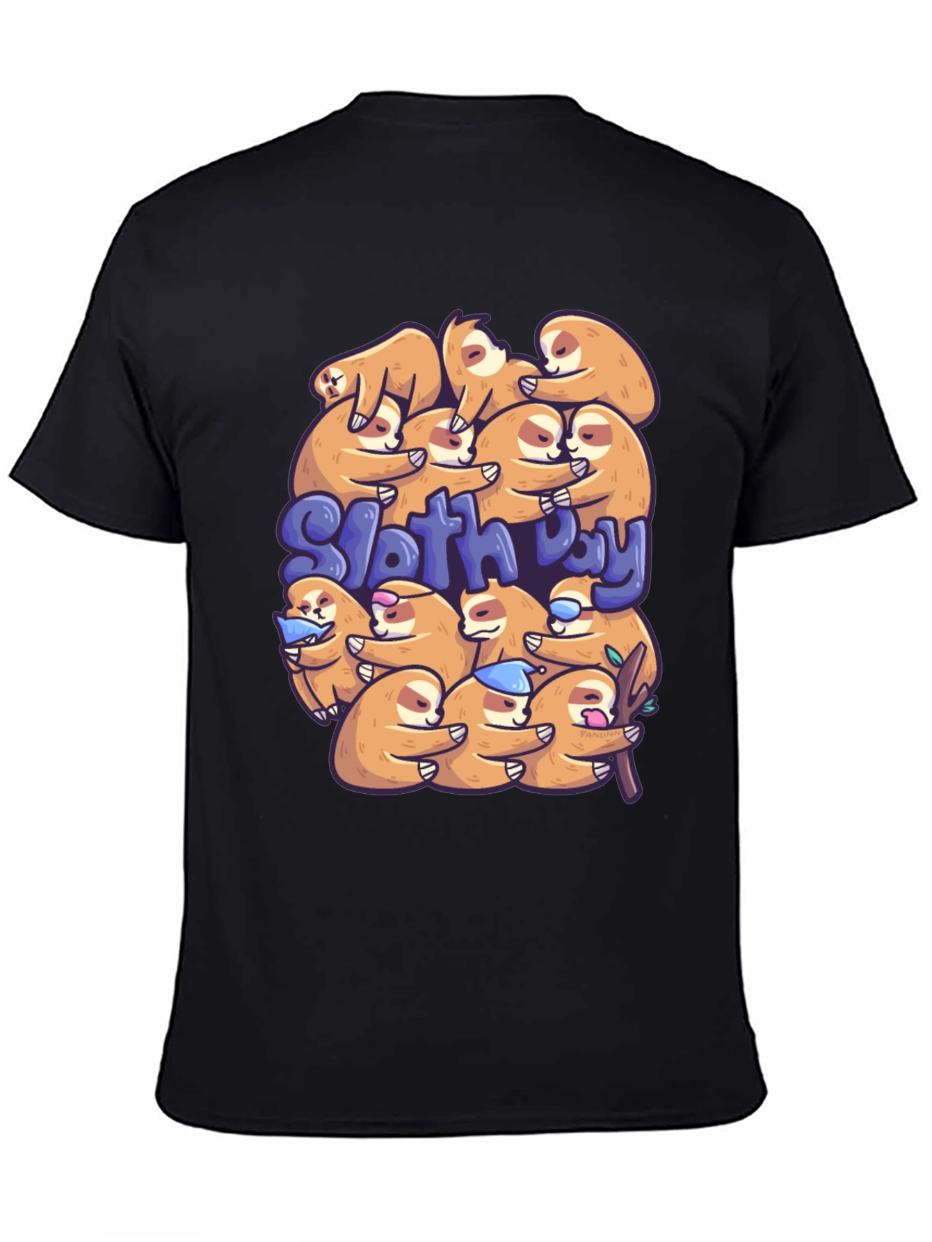 Black Cute Sloth Day T-Shirt view 4