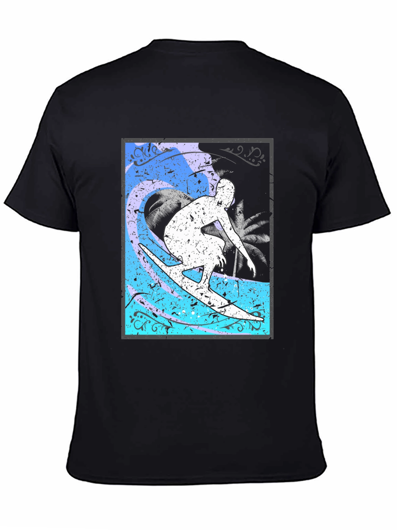 Black Surfer Graphic T-Shirt - Black Cotton Blend view 4