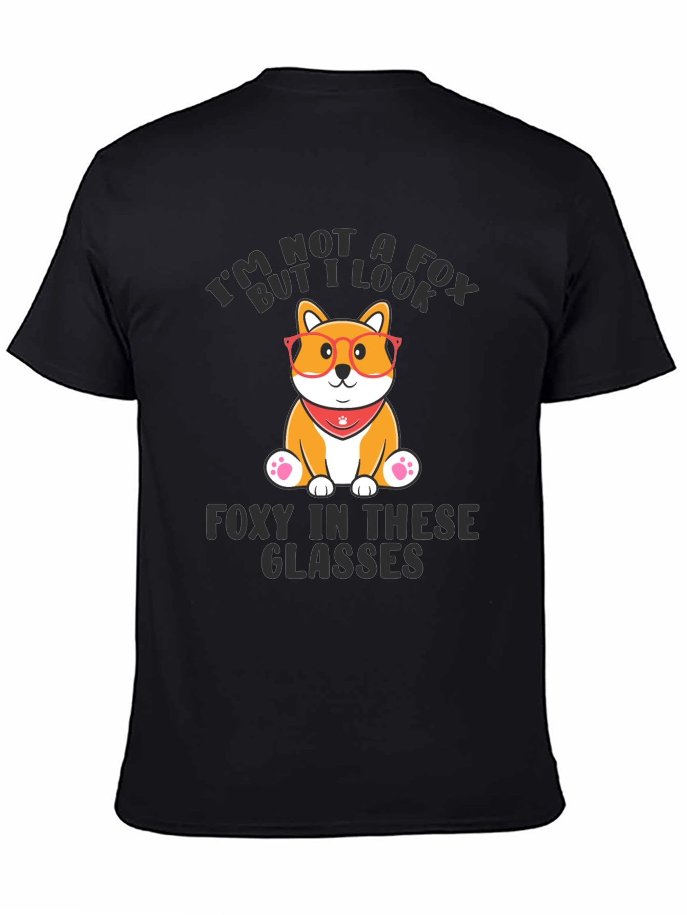 Black Funny Dog T-Shirt - Not a Fox Foxy in Glasses view 4