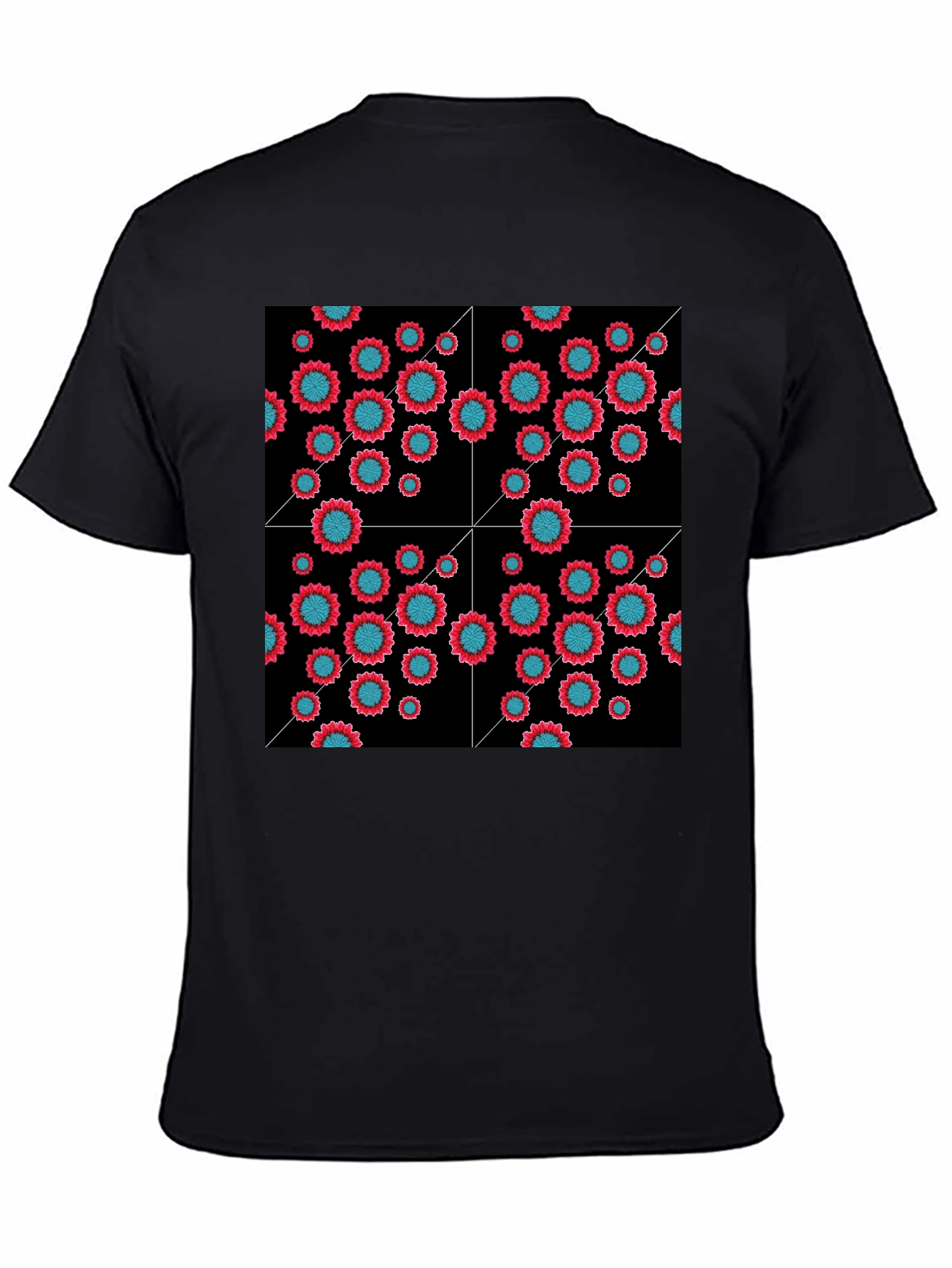 Black Floral Grid Black T-Shirt - Modern Geometric Style view 4