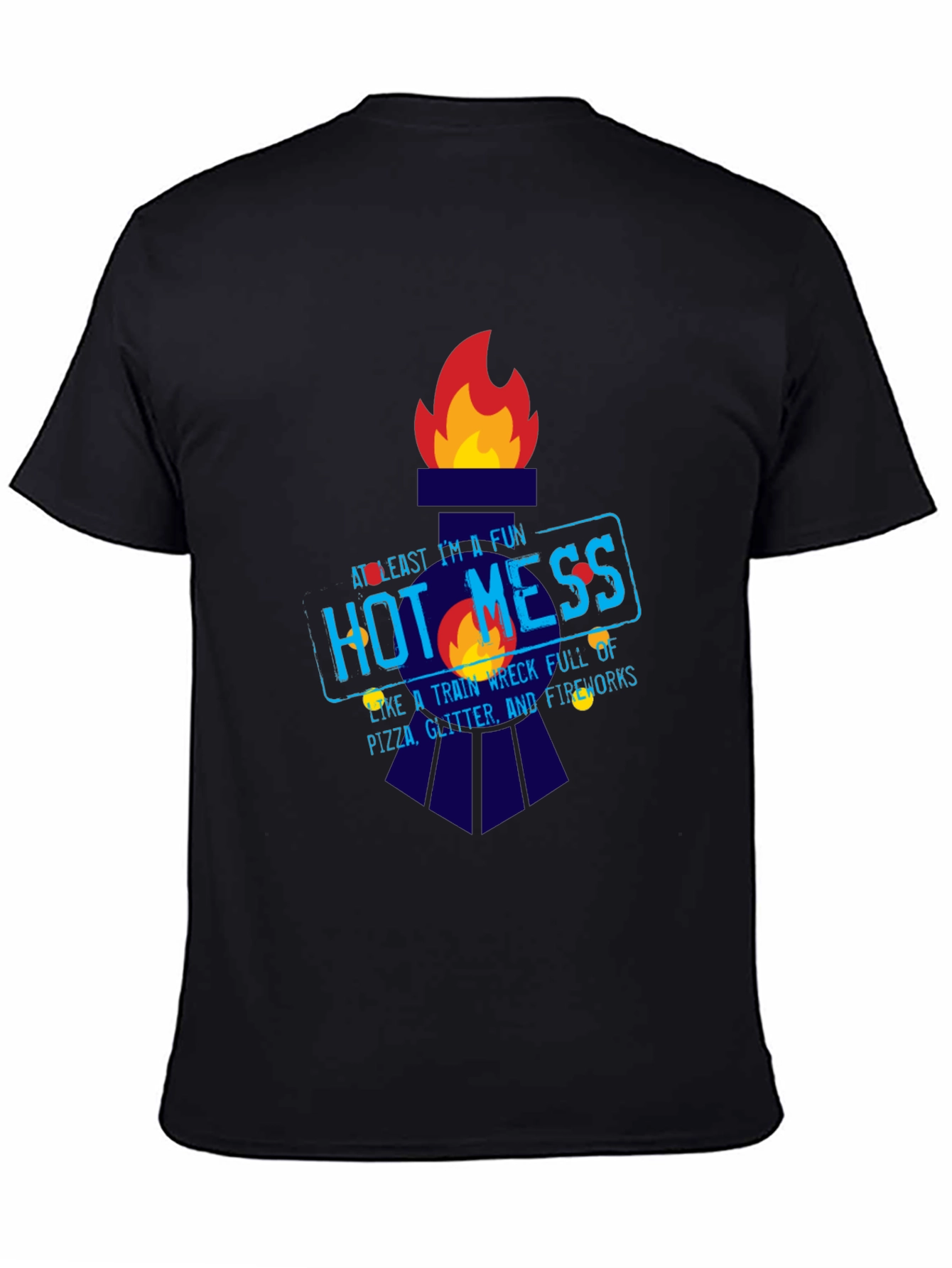 Black Fun Hot Mess Graphic Tee - Pizza Glitter Fireworks view 4
