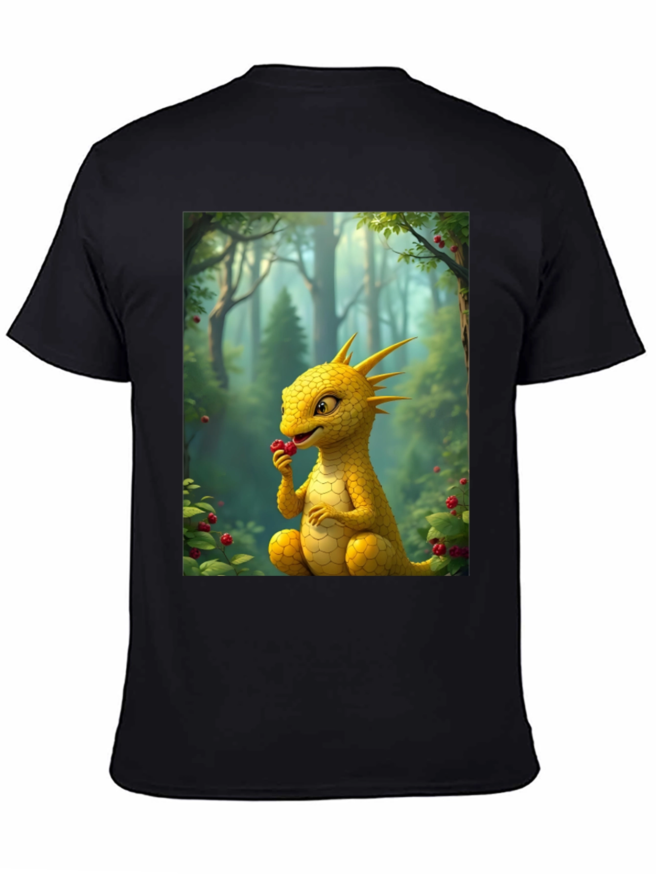 Black Cute Dragon Eating Berries Graphic Tee view 4