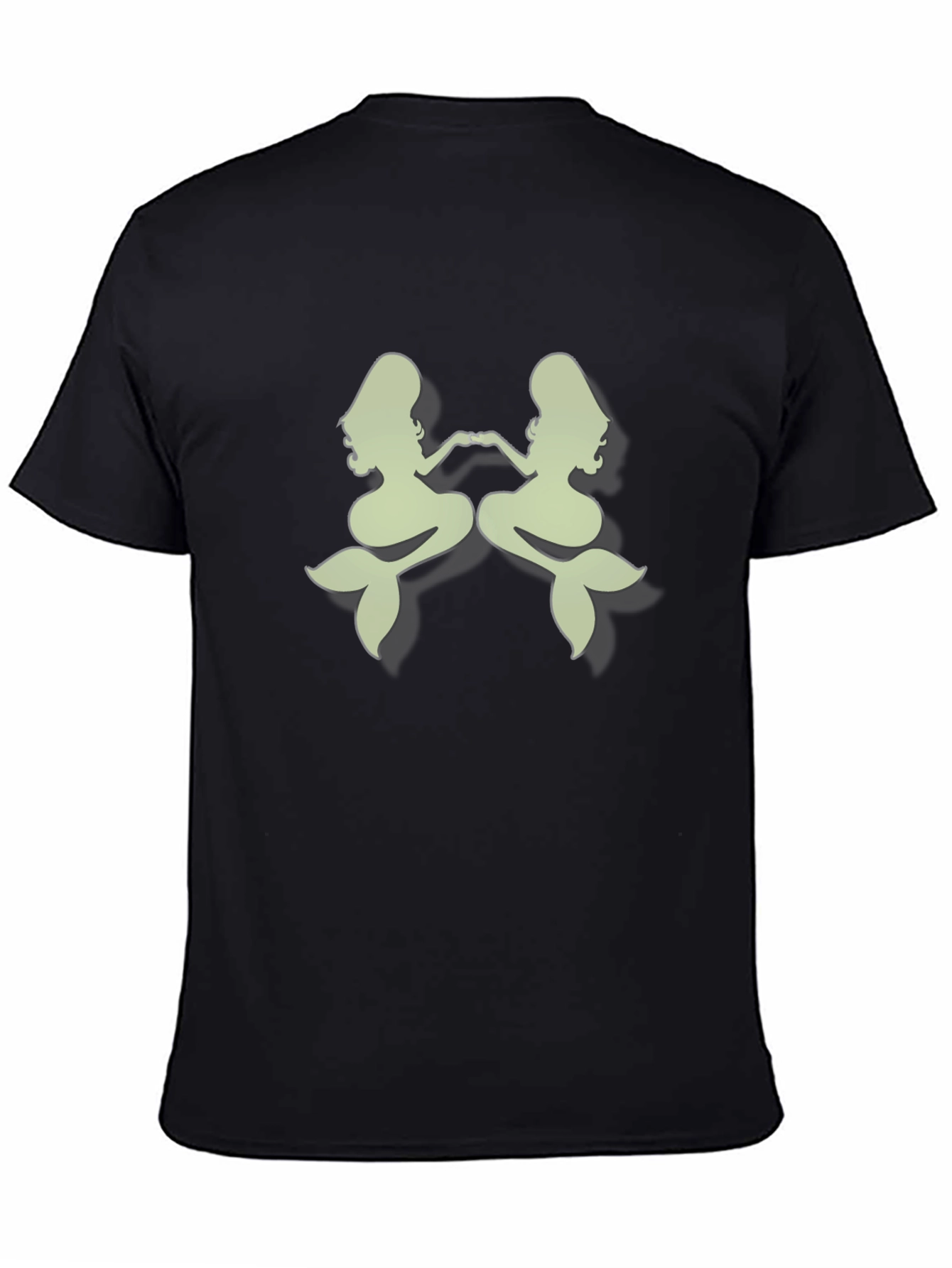 Black Twin Mermaid Graphic Tee - Black Cotton T-Shirt view 4