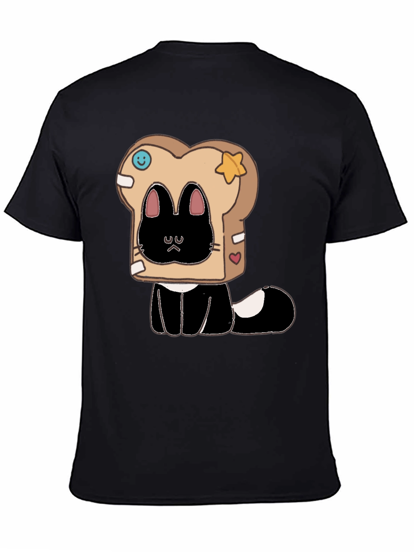 Black Cute Cat in Toast T-Shirt view 4
