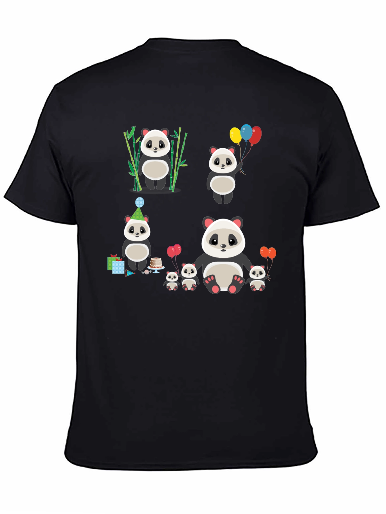 Black Cute Panda Family T-Shirt view 4