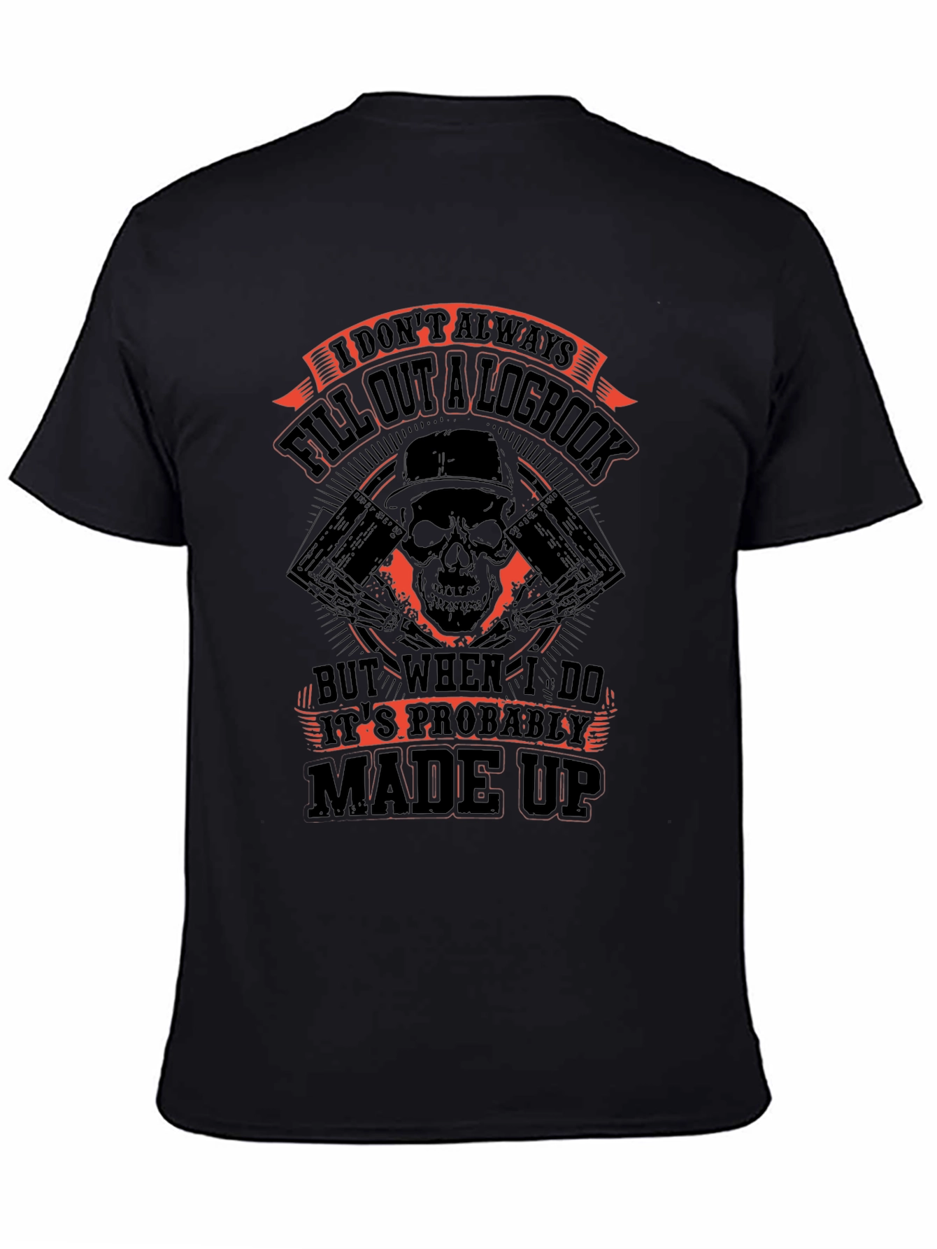 Black Funny Logbook Skull Graphic T-Shirt view 4