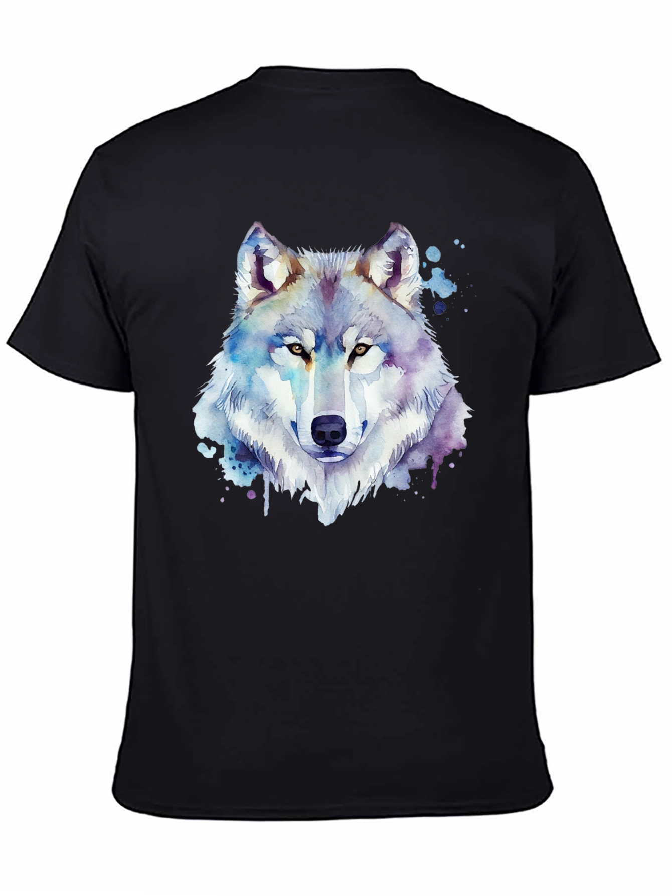 Black Watercolor Wolf Graphic Black T-Shirt view 4