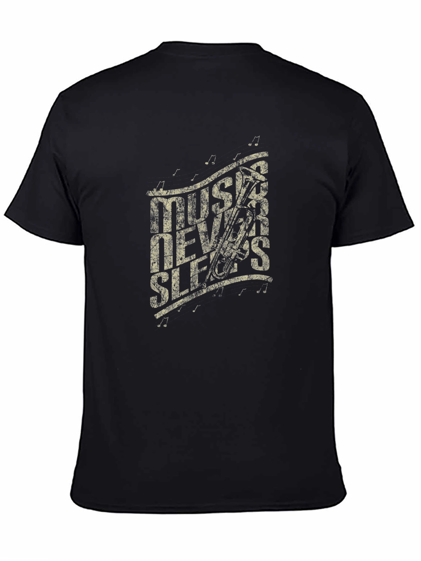Black Music Never Sleeps Graphic Print Black T-Shirt view 4
