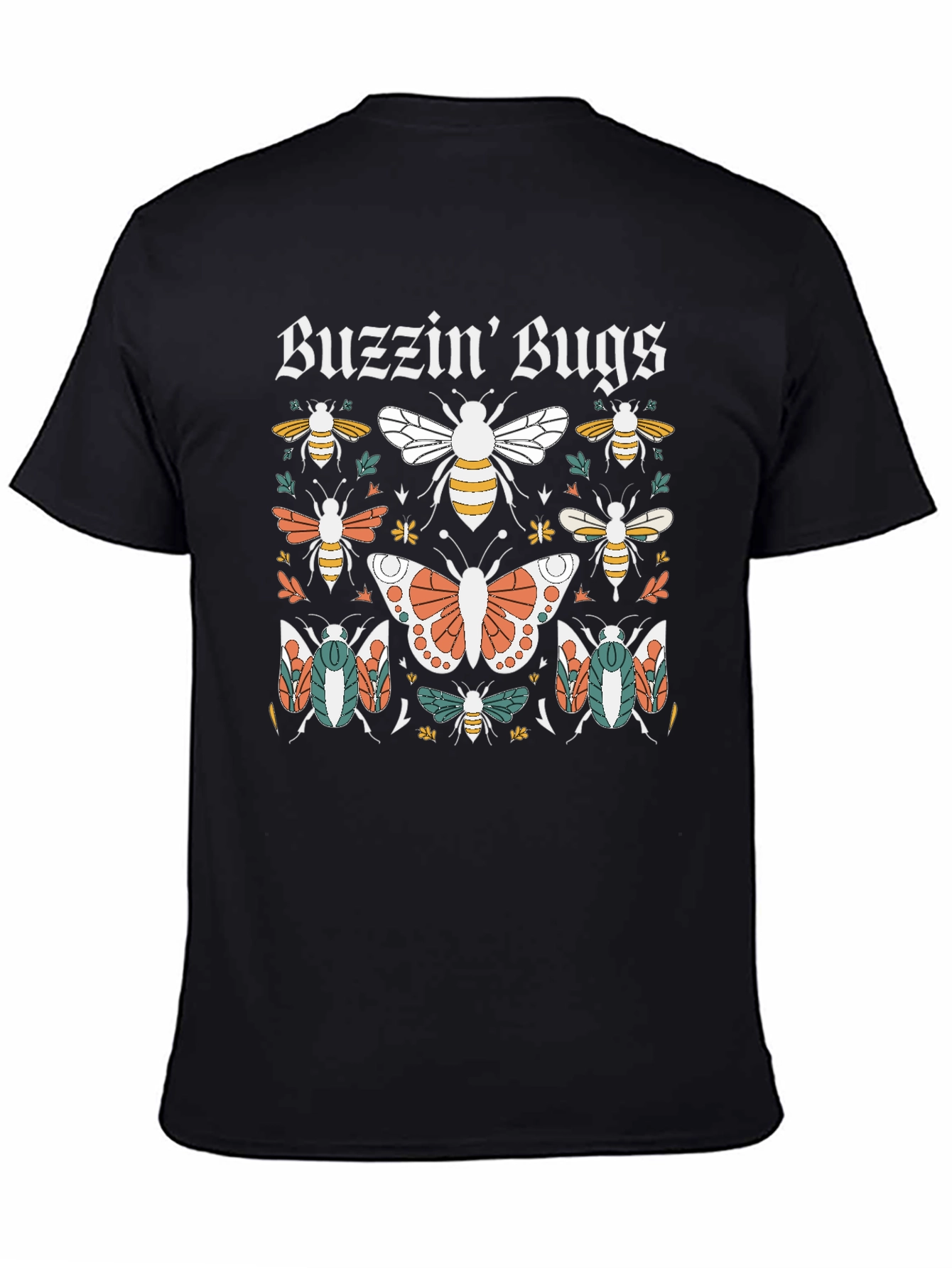 Black Buzzin' Bugs Graphic Tee - Black Cotton T-Shirt view 4