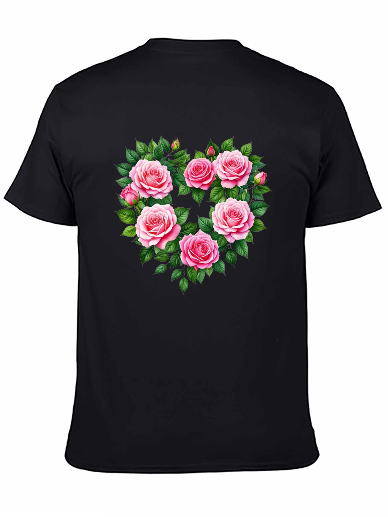 Black Floral Heart Graphic T-Shirt - Romantic Roses Tee view 4