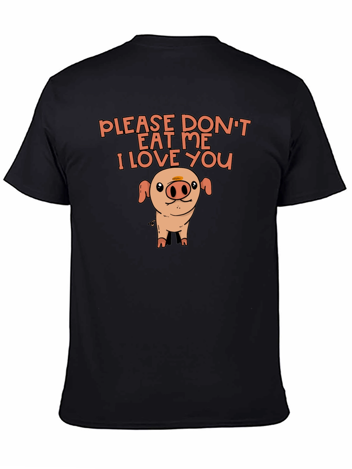 Black Cute Pig Black T-Shirt: Please Don't Eat Me view 4