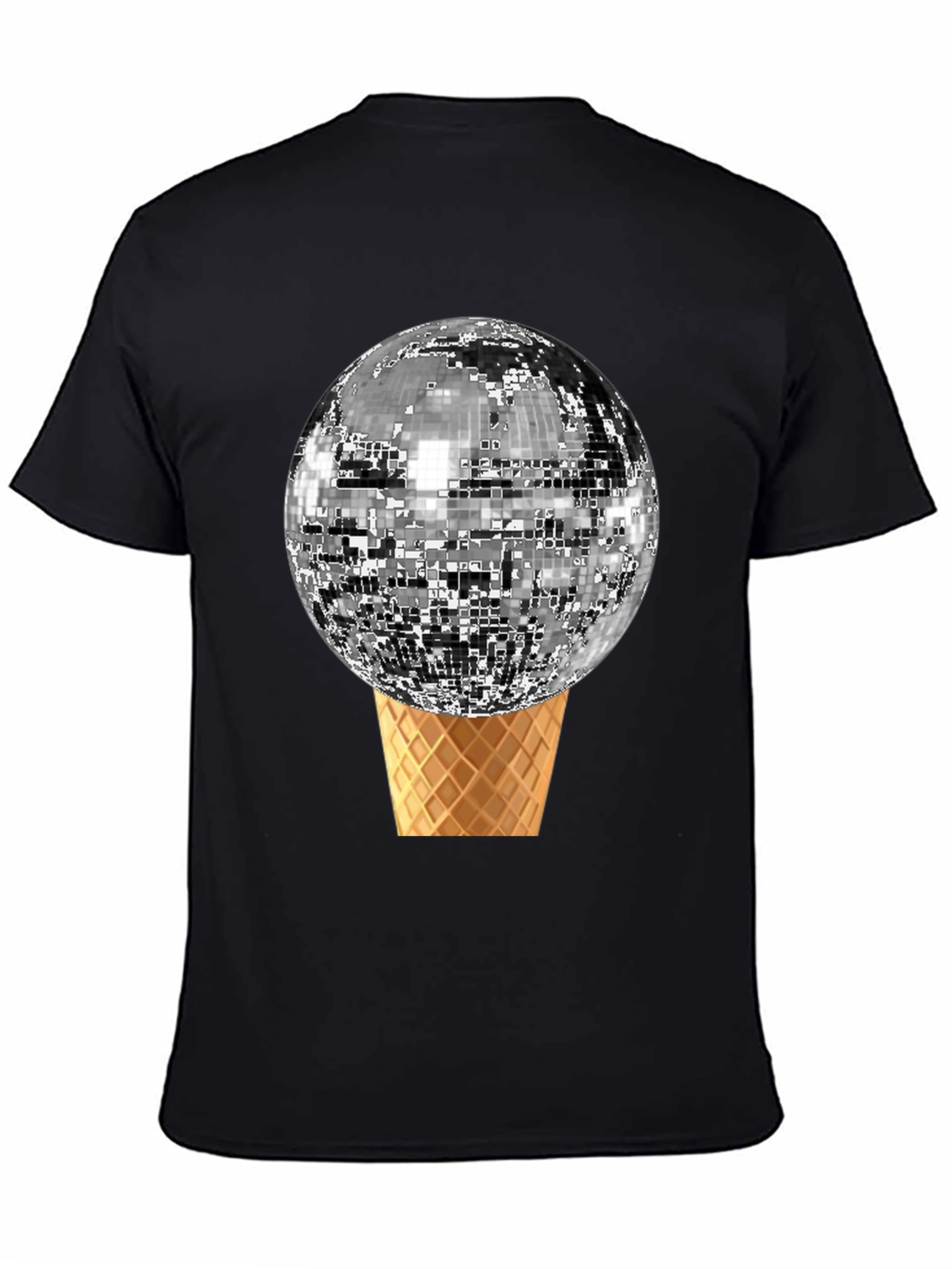 Black Disco Ball Ice Cream Cone Graphic Tee view 4