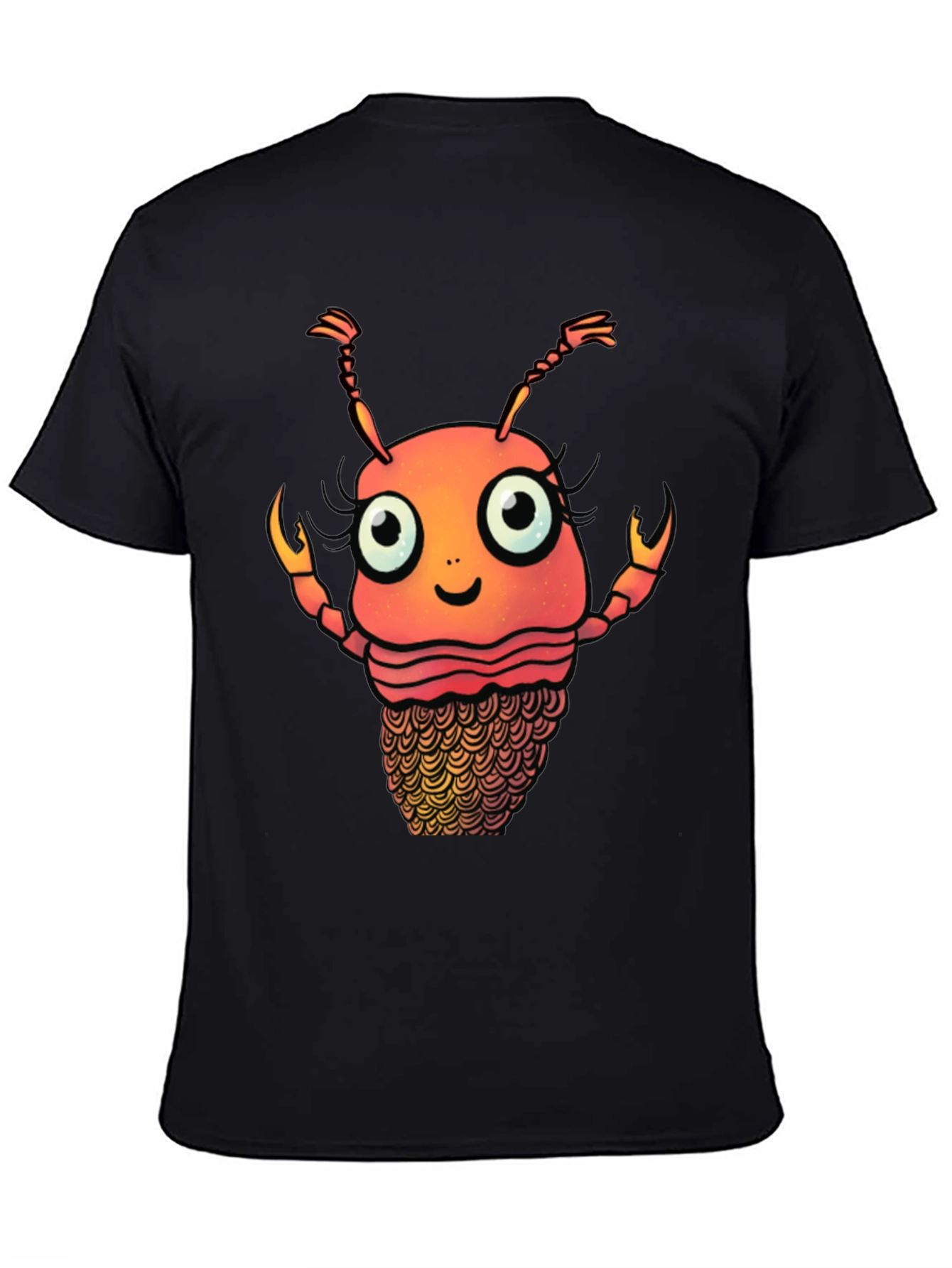 Black Funny Cartoon Lobster Graphic T-Shirt view 4