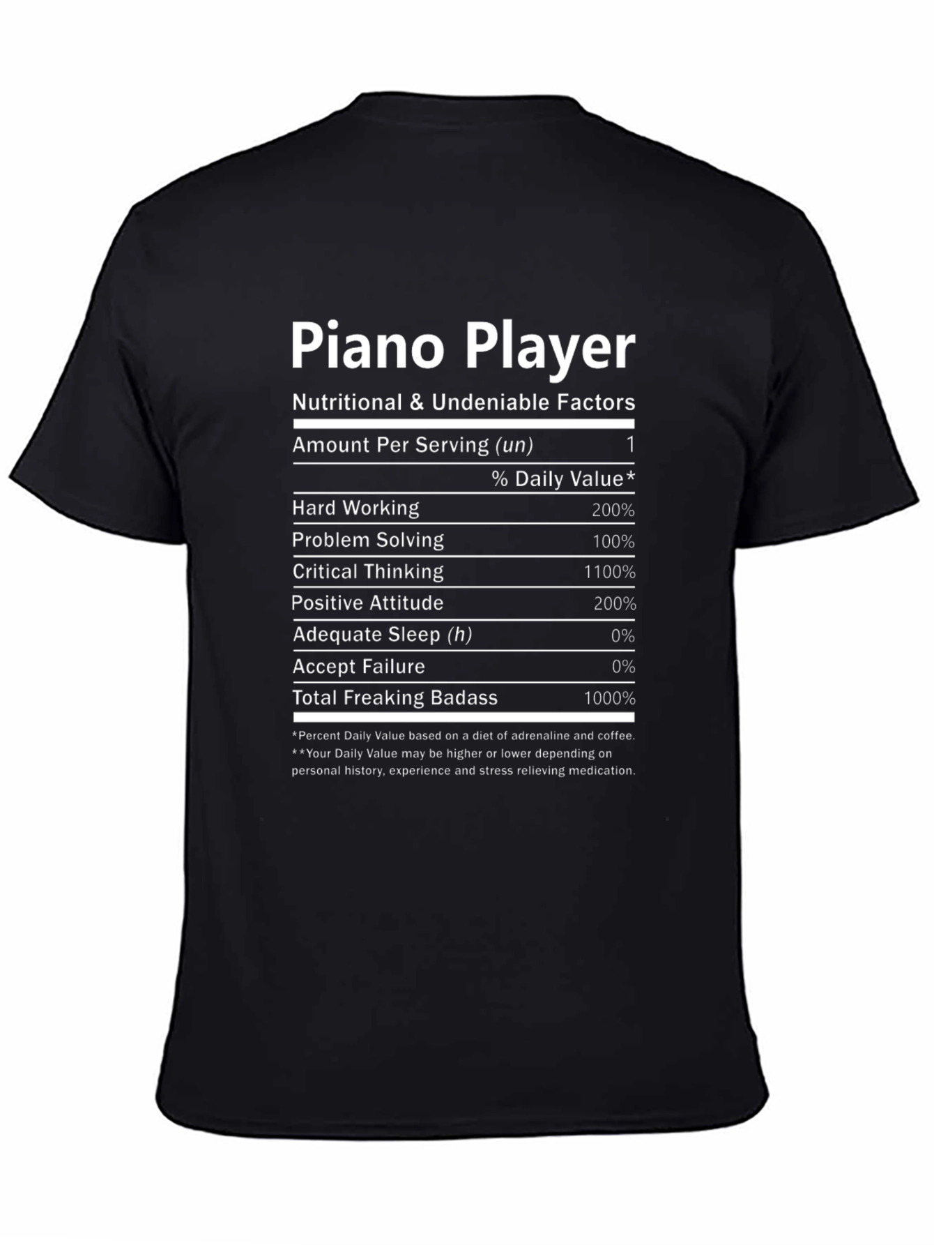 Black Piano Player Nutritional Facts T-Shirt view 4