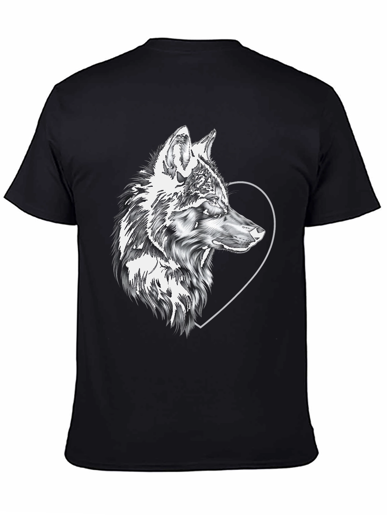 Black Wolf & Heart Graphic Black Tee view 4