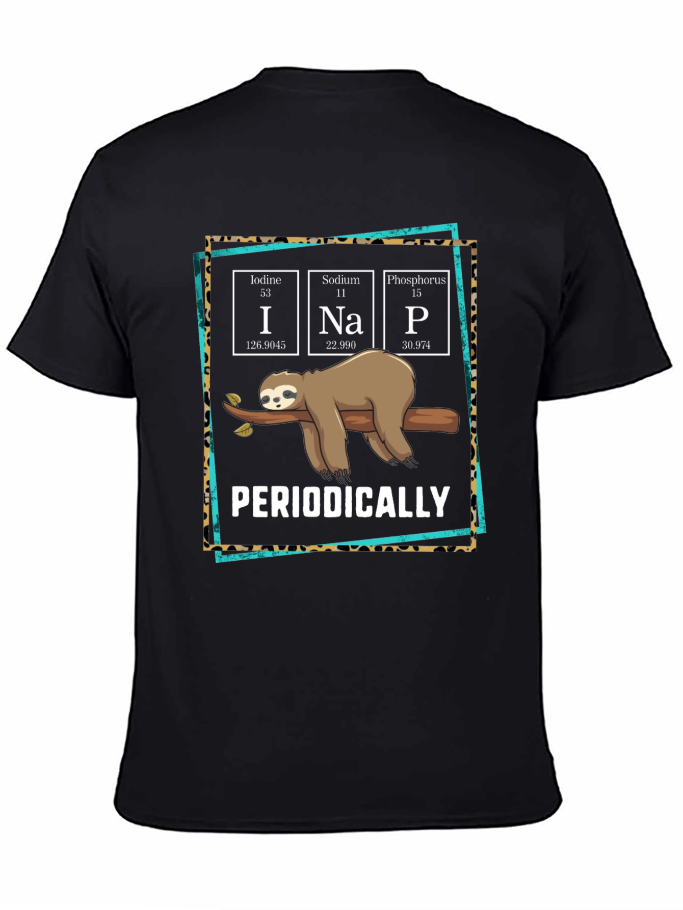 Black Funny Periodic Table Sloth T-Shirt view 4