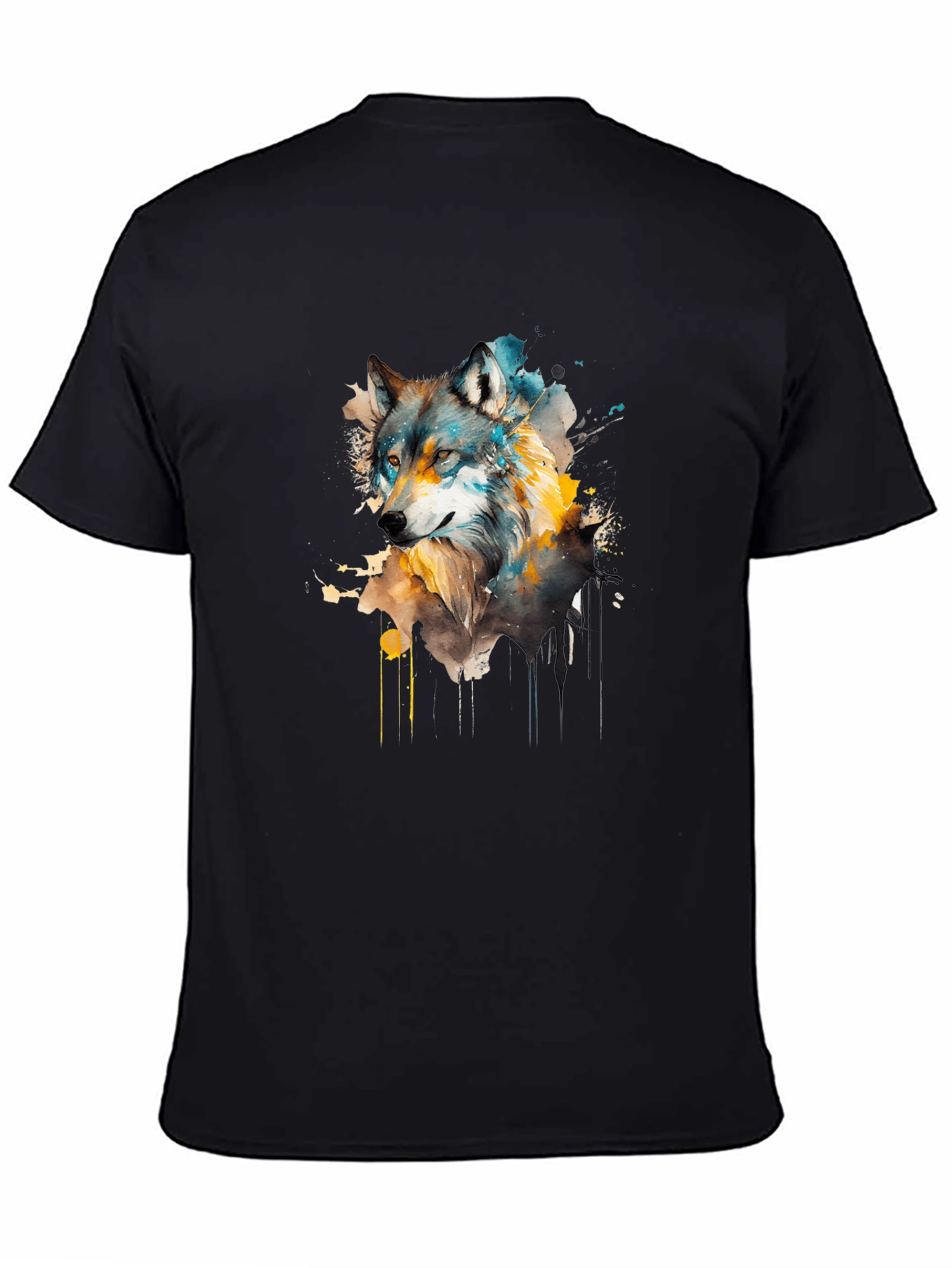 Black Watercolor Wolf Graphic Tee - Unisex Black T-Shirt view 4