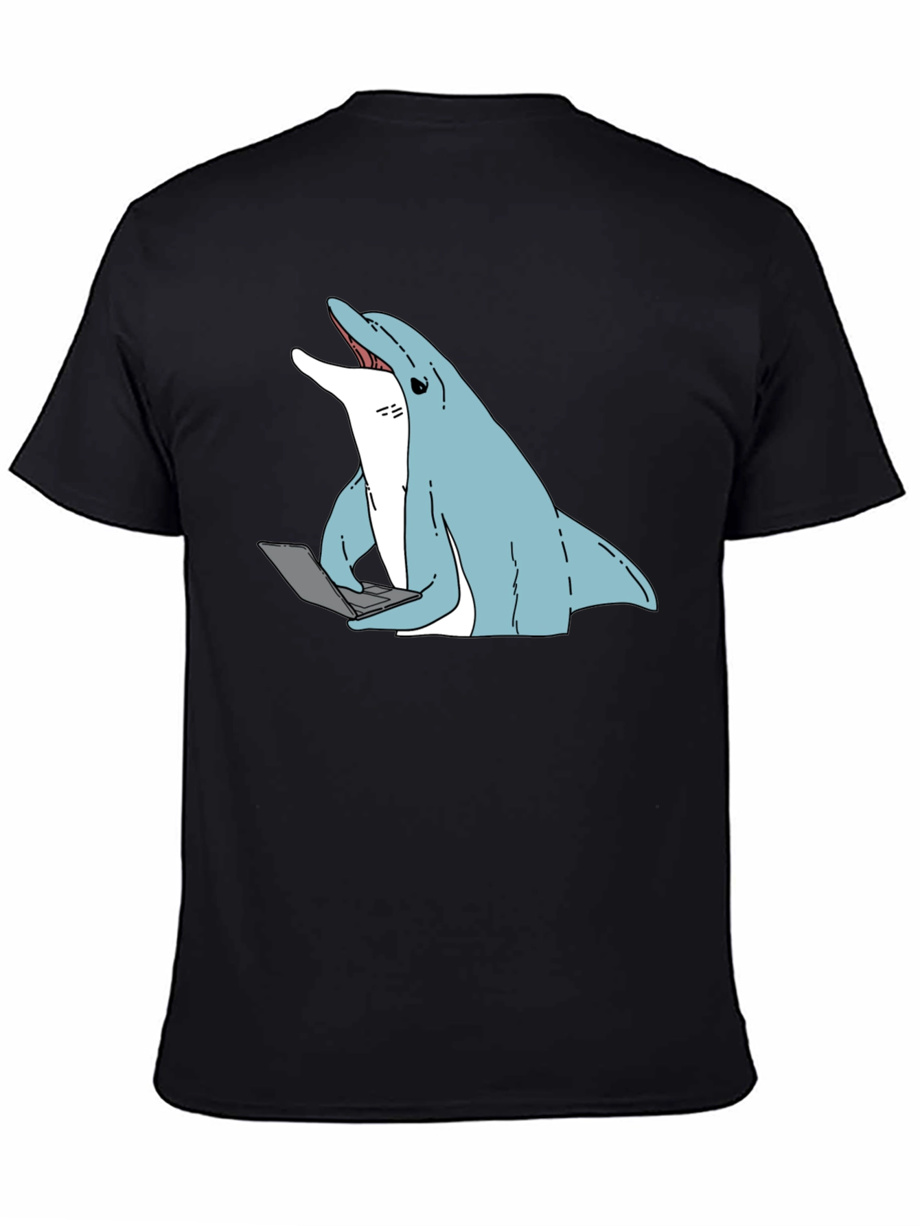 Black Dolphin Laptop Tee - Casual Cotton Blend T-Shirt view 4
