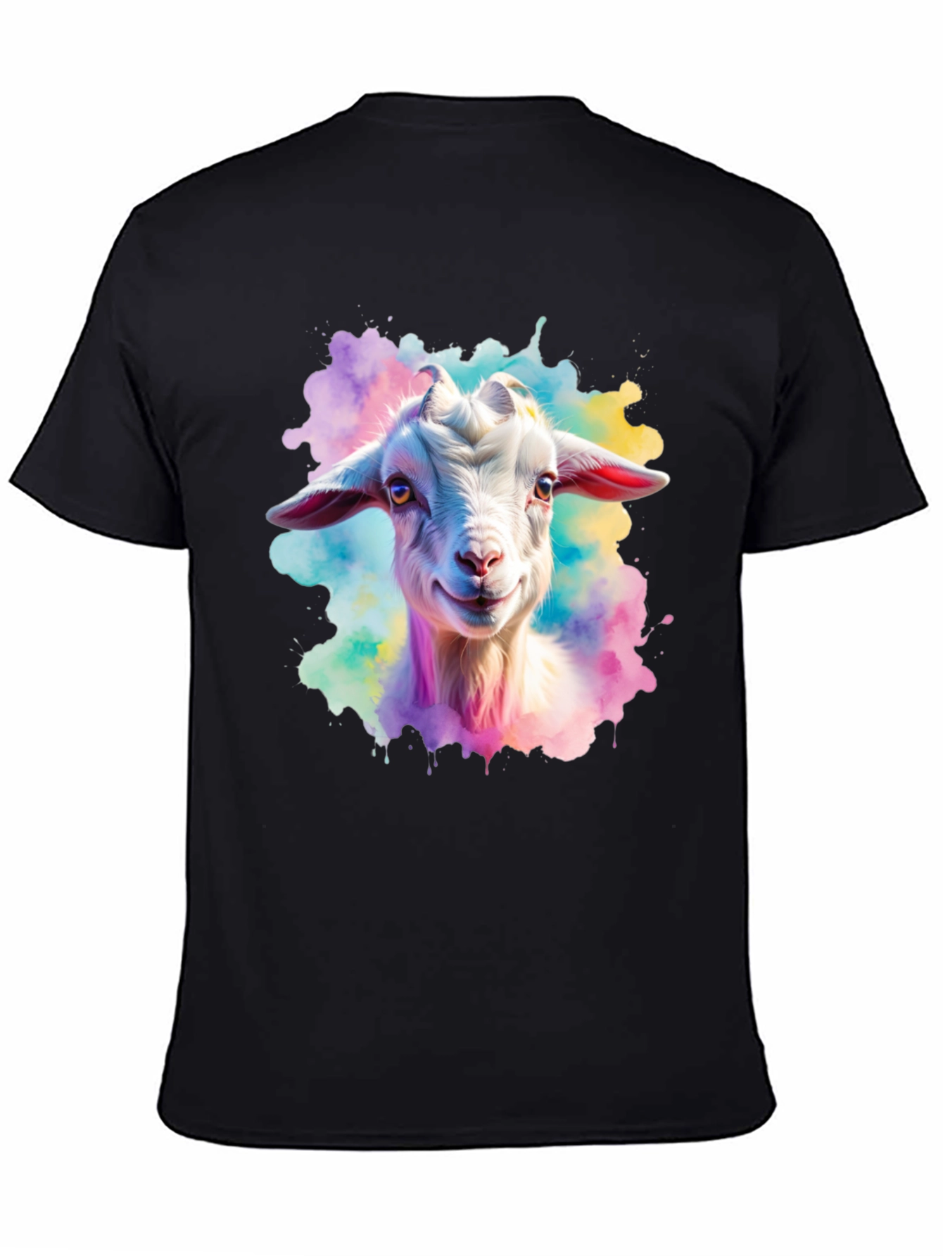 Black Goat Watercolor Graphic Print Black T-Shirt view 4