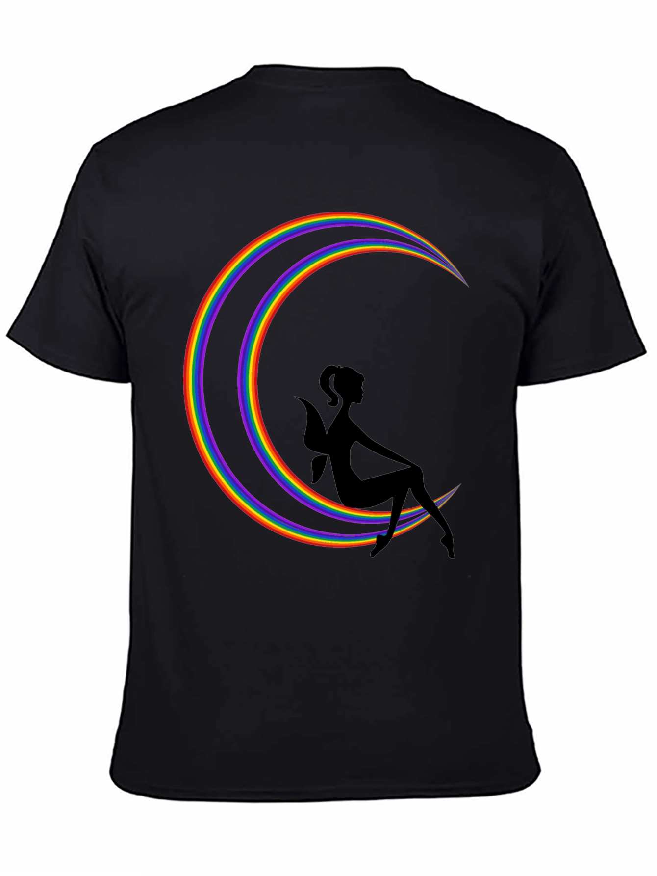 Black Rainbow Moon Fairy Graphic Tee - Soft Black Cotton T-Shirt view 4