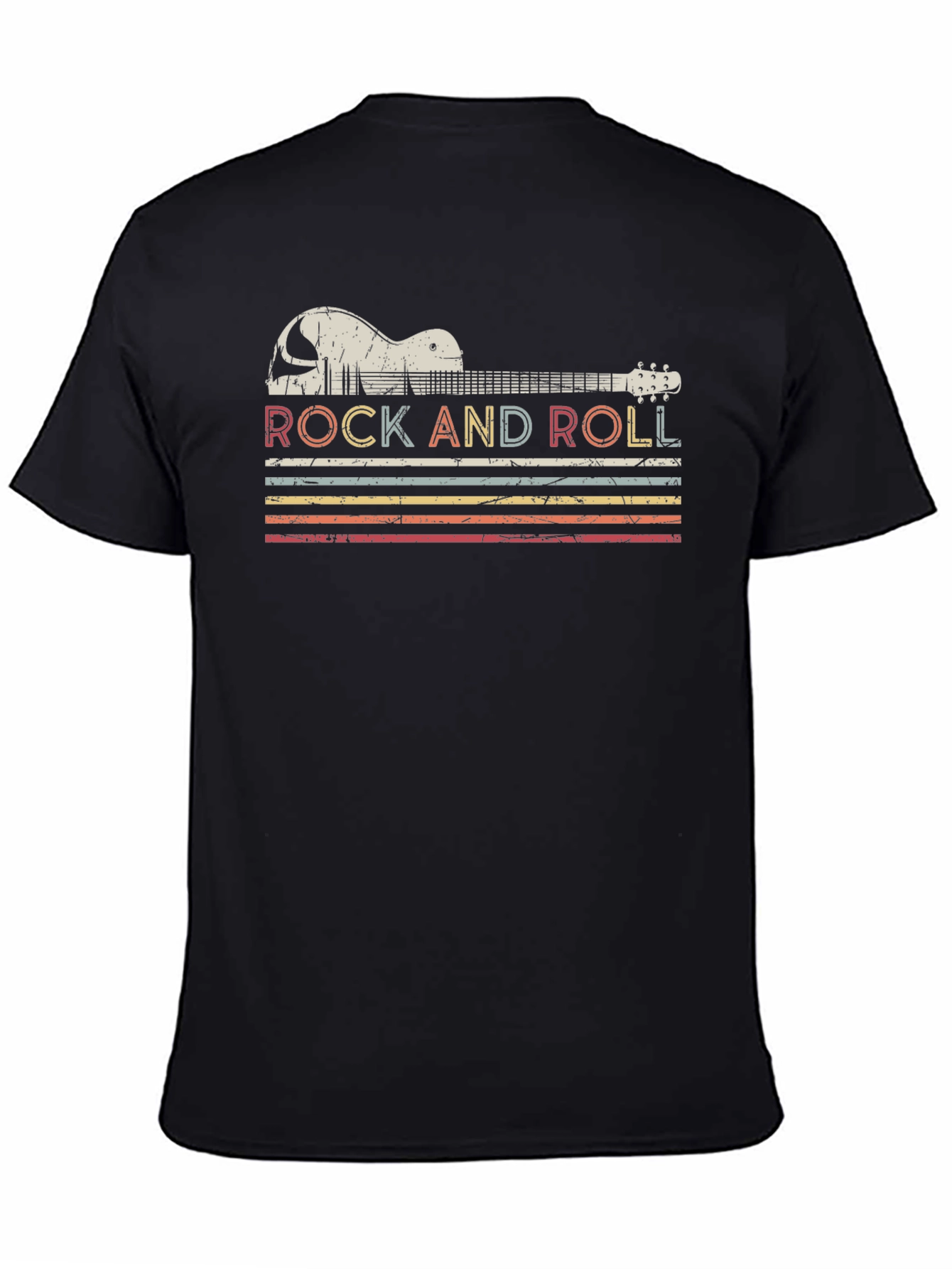 Black Retro Rock and Roll Guitar T-Shirt view 4