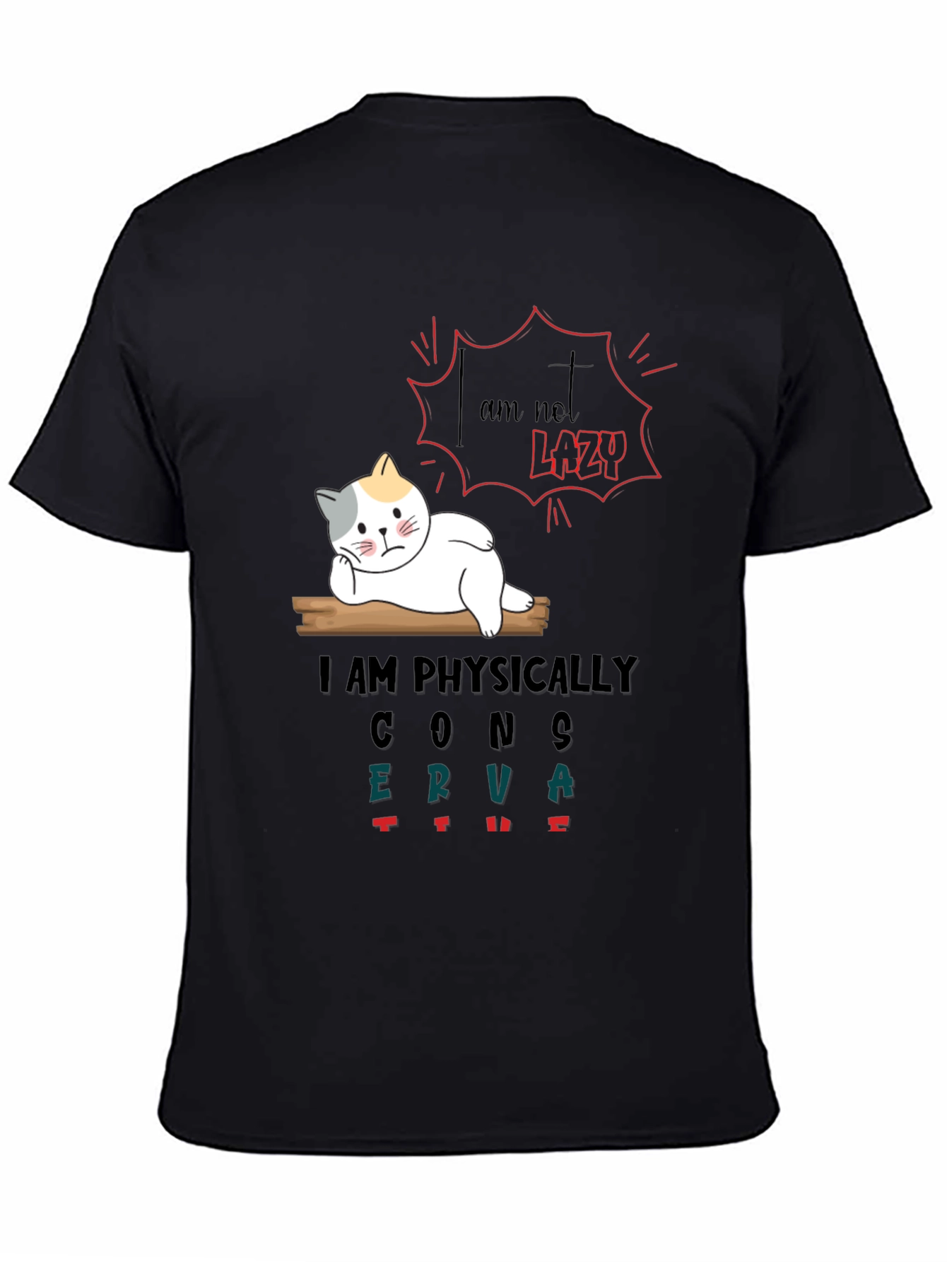 Black Lazy Cat Graphic T-Shirt - Humorous & Comfortable view 4