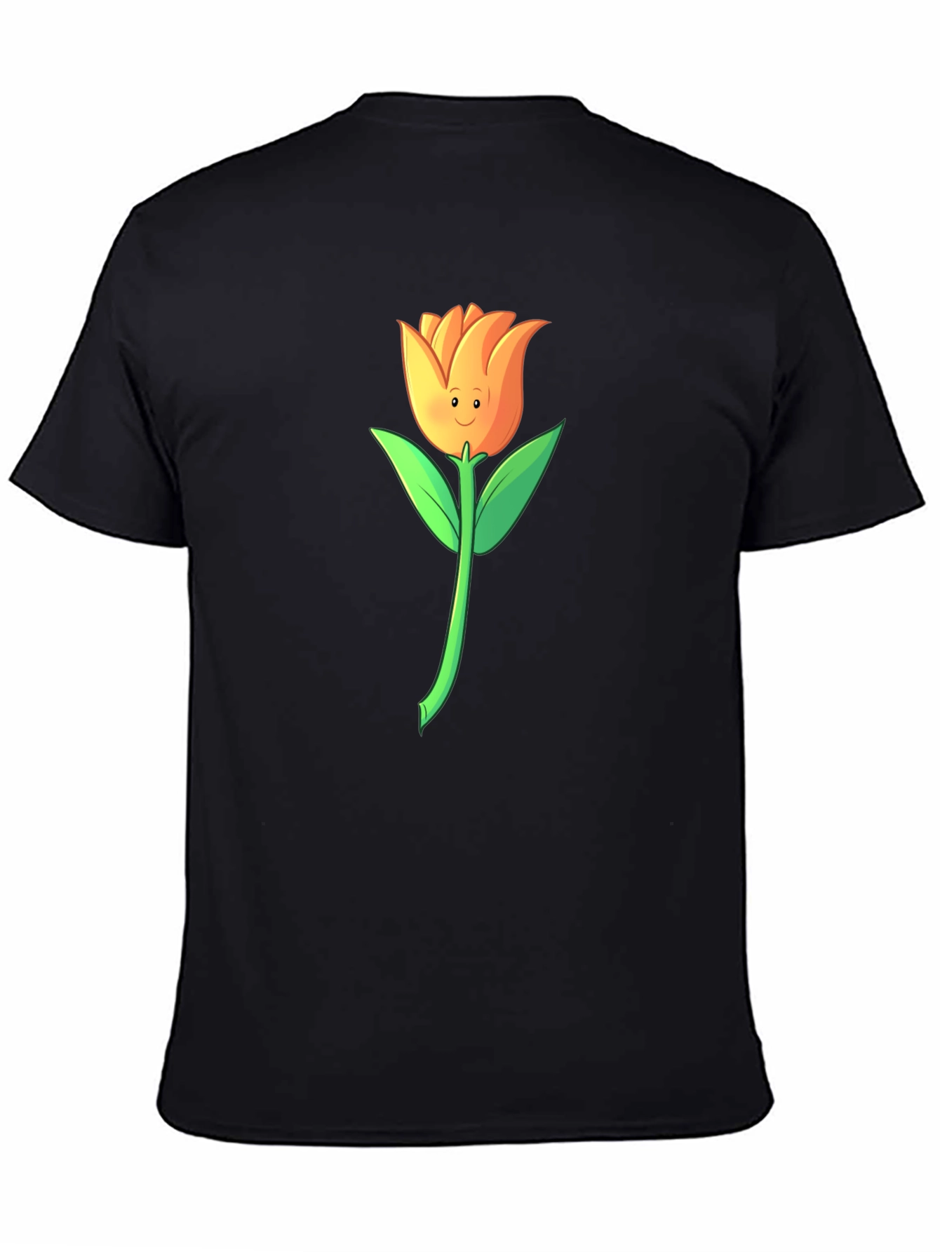 Black Whimsical Tulip Graphic Black T-Shirt view 4