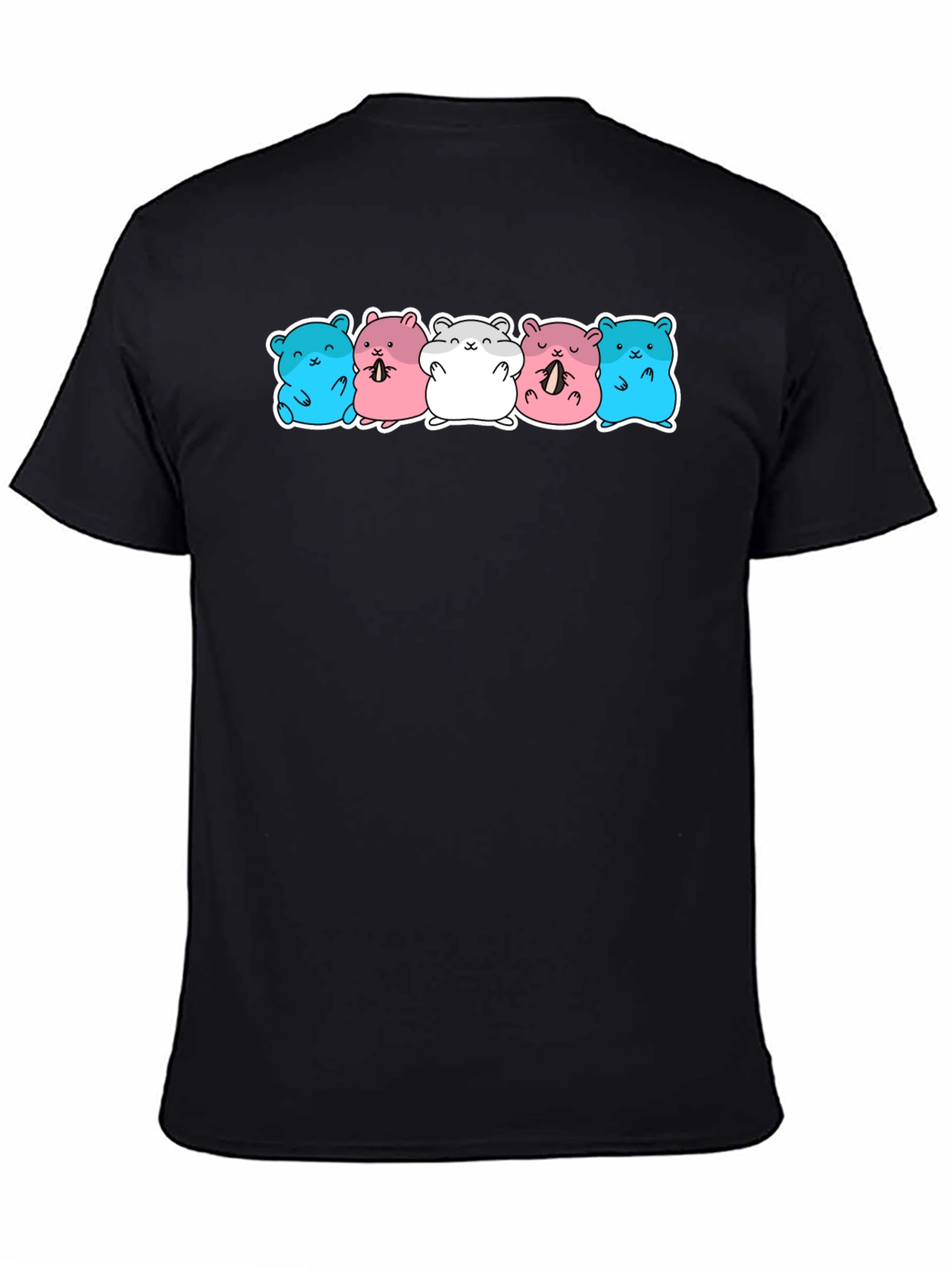 Black Cute Hamster Pattern Black T-Shirt view 4