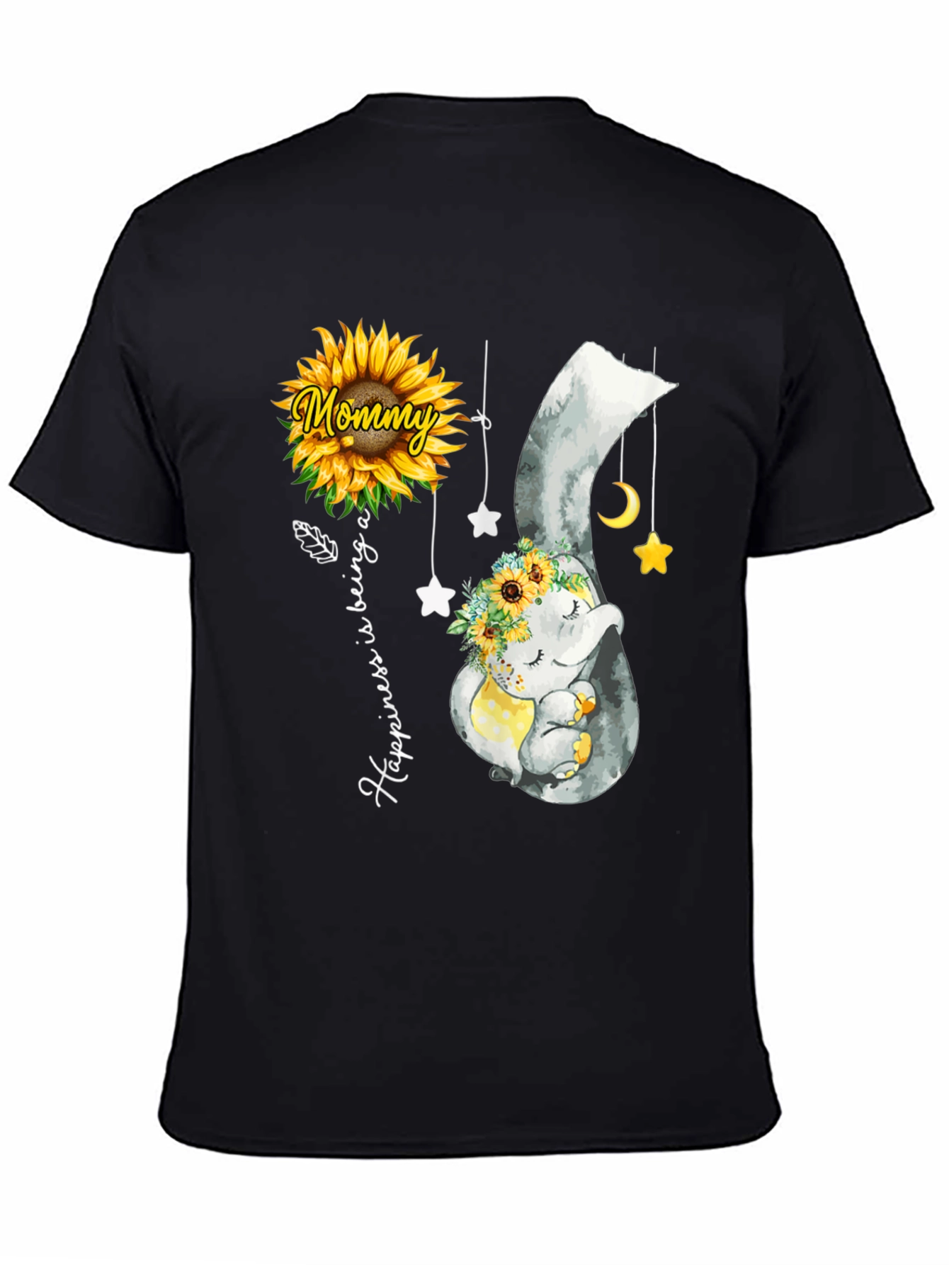 Black Mommy & Baby Elephant Sunflower T-Shirt view 4