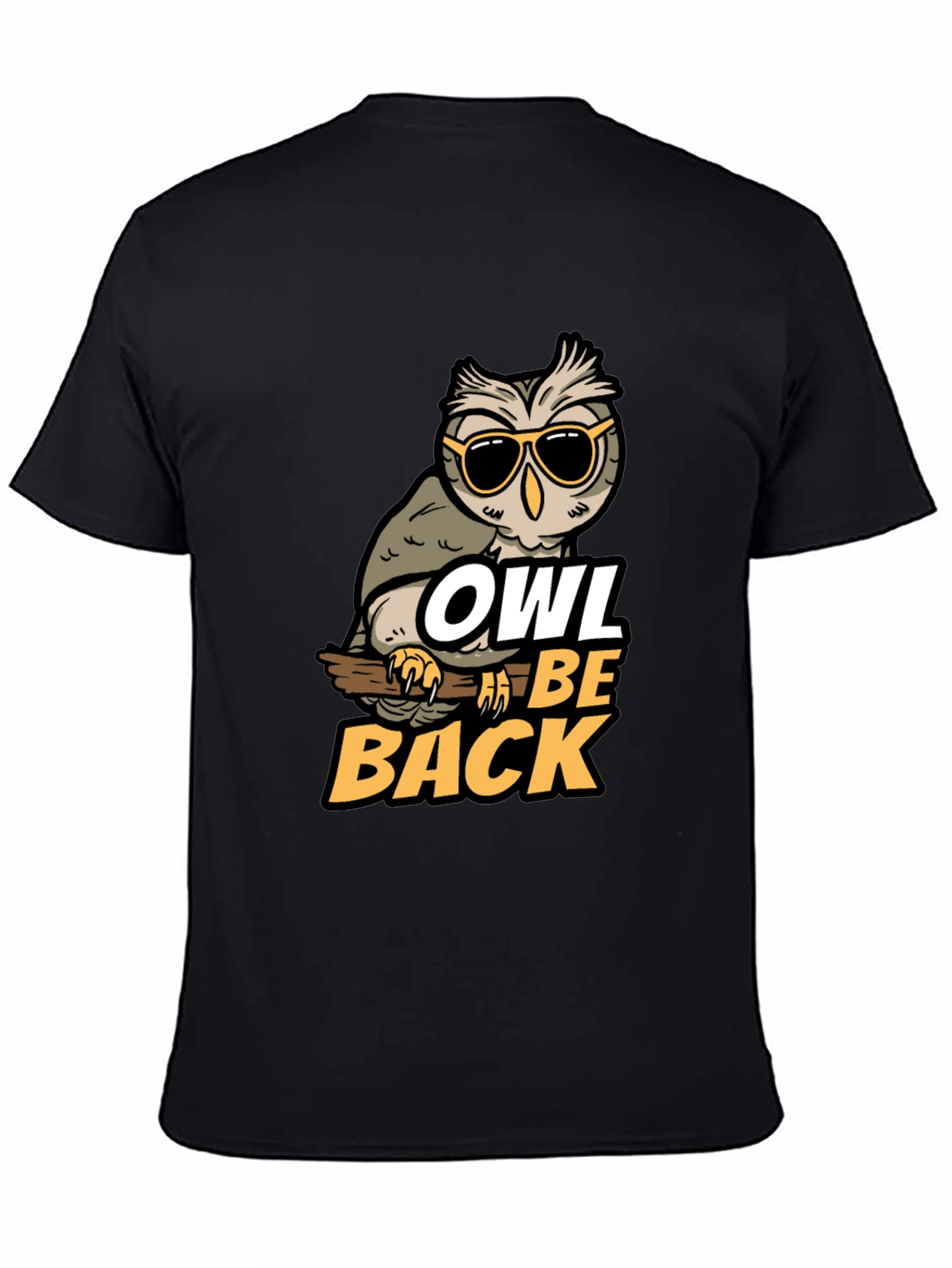 Black Owl Be Back Graphic Tee - Funny Bird Pun T-Shirt view 4
