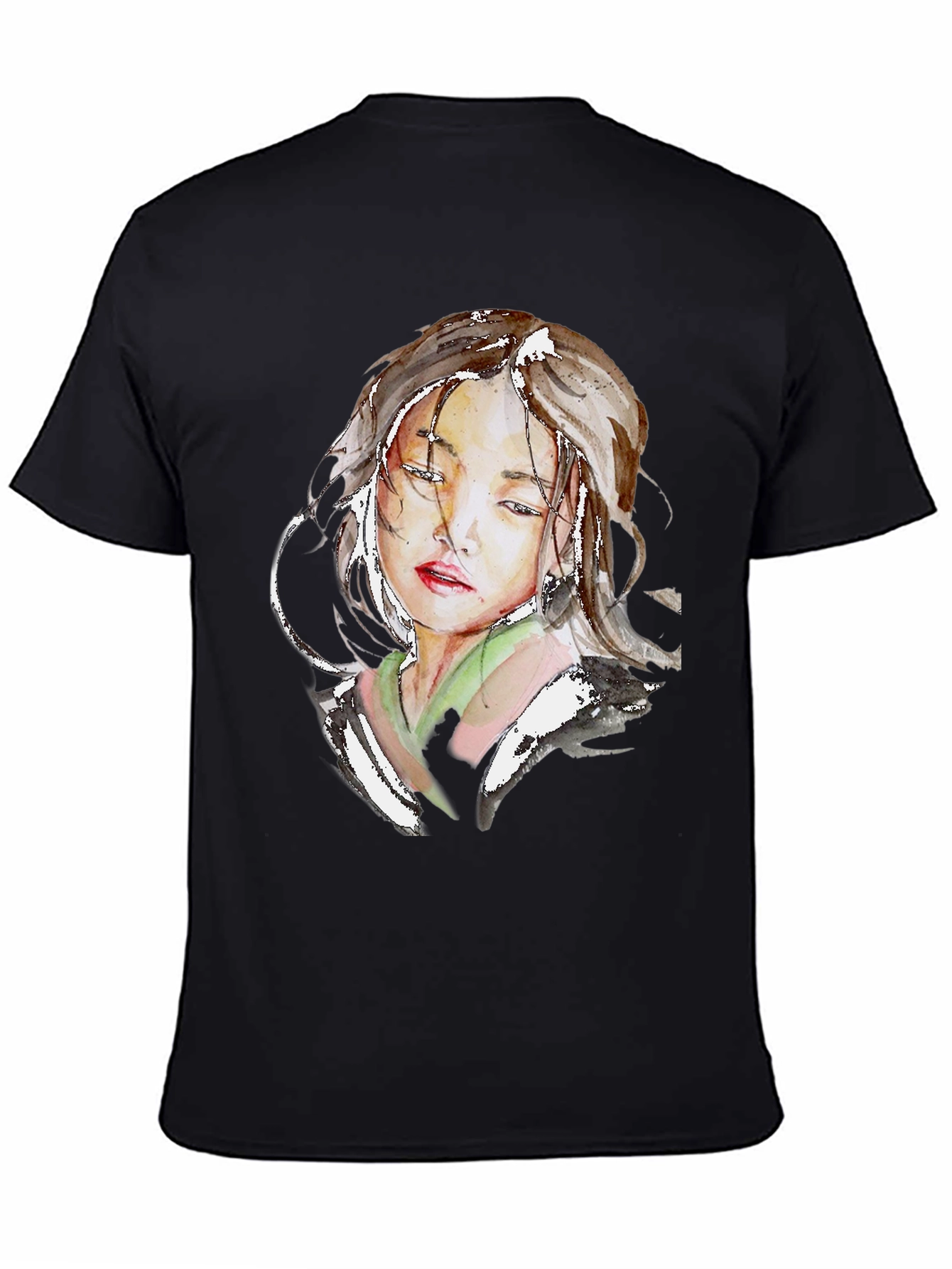 Black Watercolor Portrait Graphic Black T-Shirt view 4