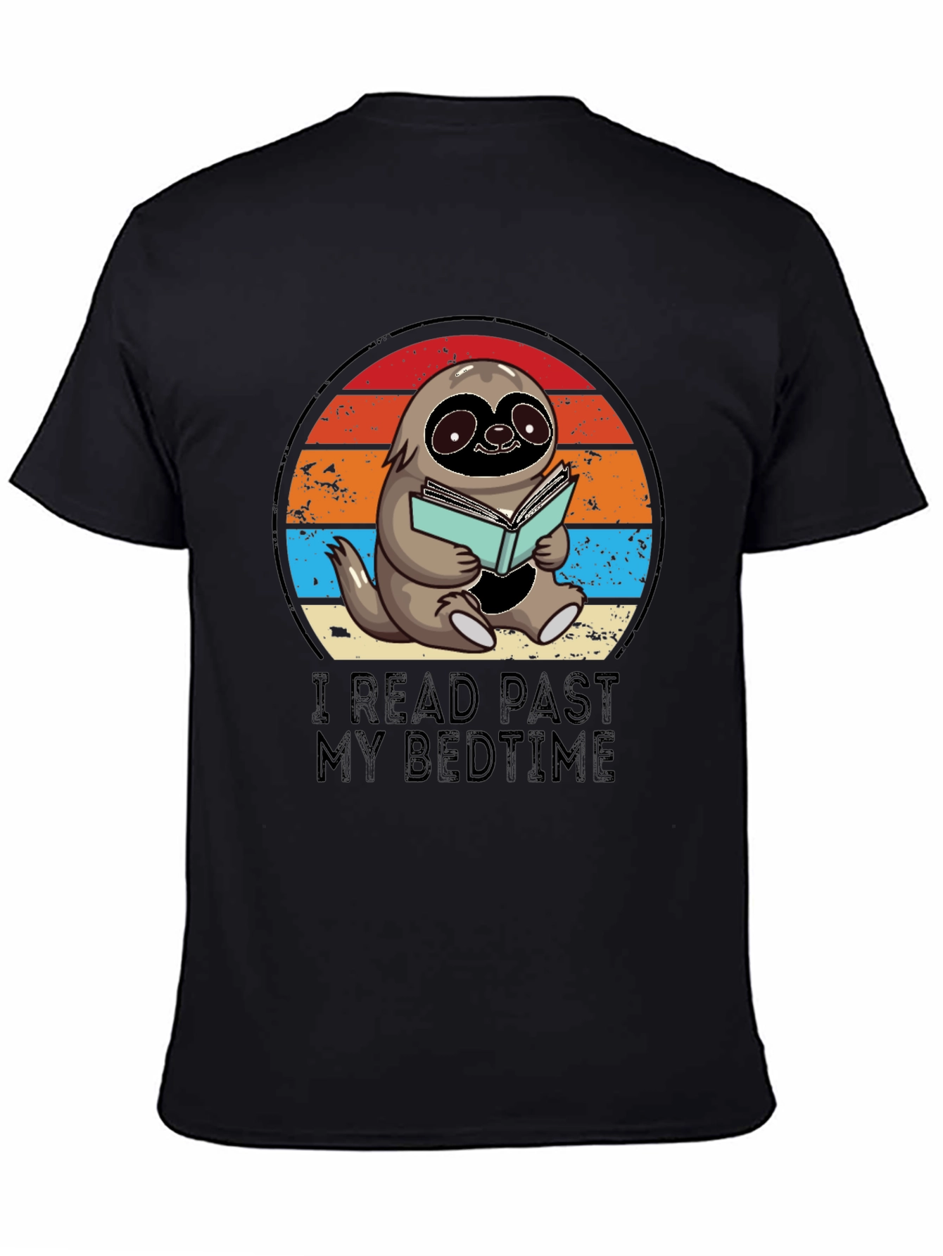 Black Funny Sloth Reading T-Shirt view 4